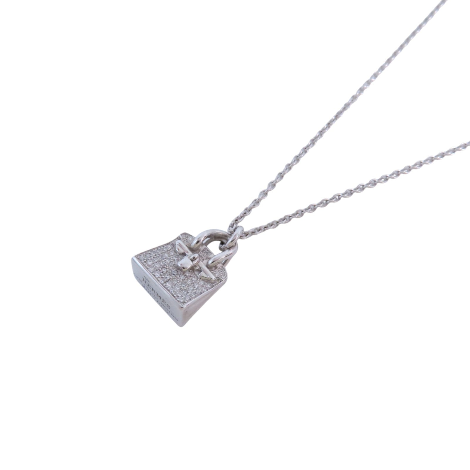 HERMES 18K白金Amulettes Birkin Diamond Pendant Necklace銀扣鑽石項鏈