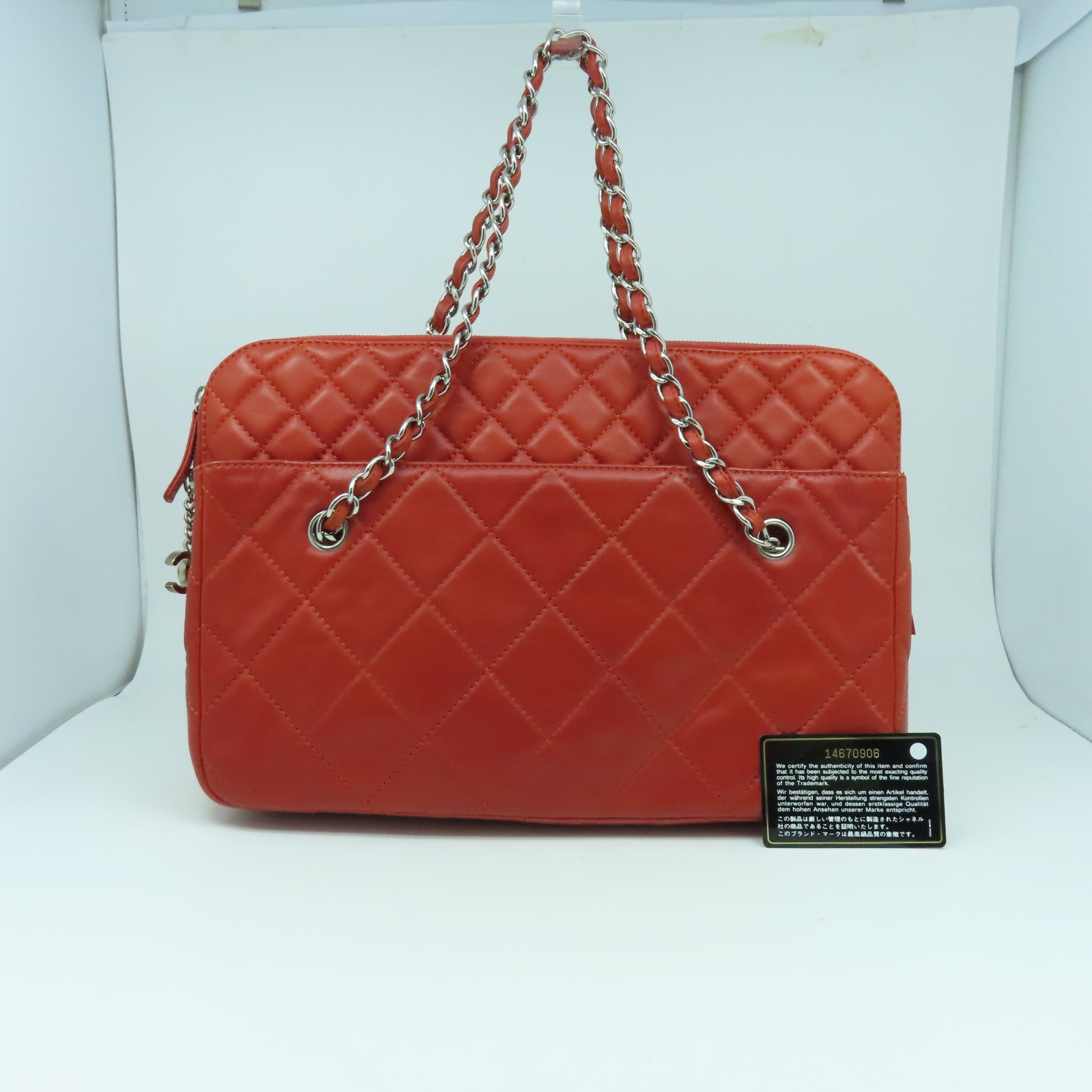 CHANEL 【清倉大減價】菱格皮革Chain Shoulder Bag銀扣鏈帶肩背袋紅色