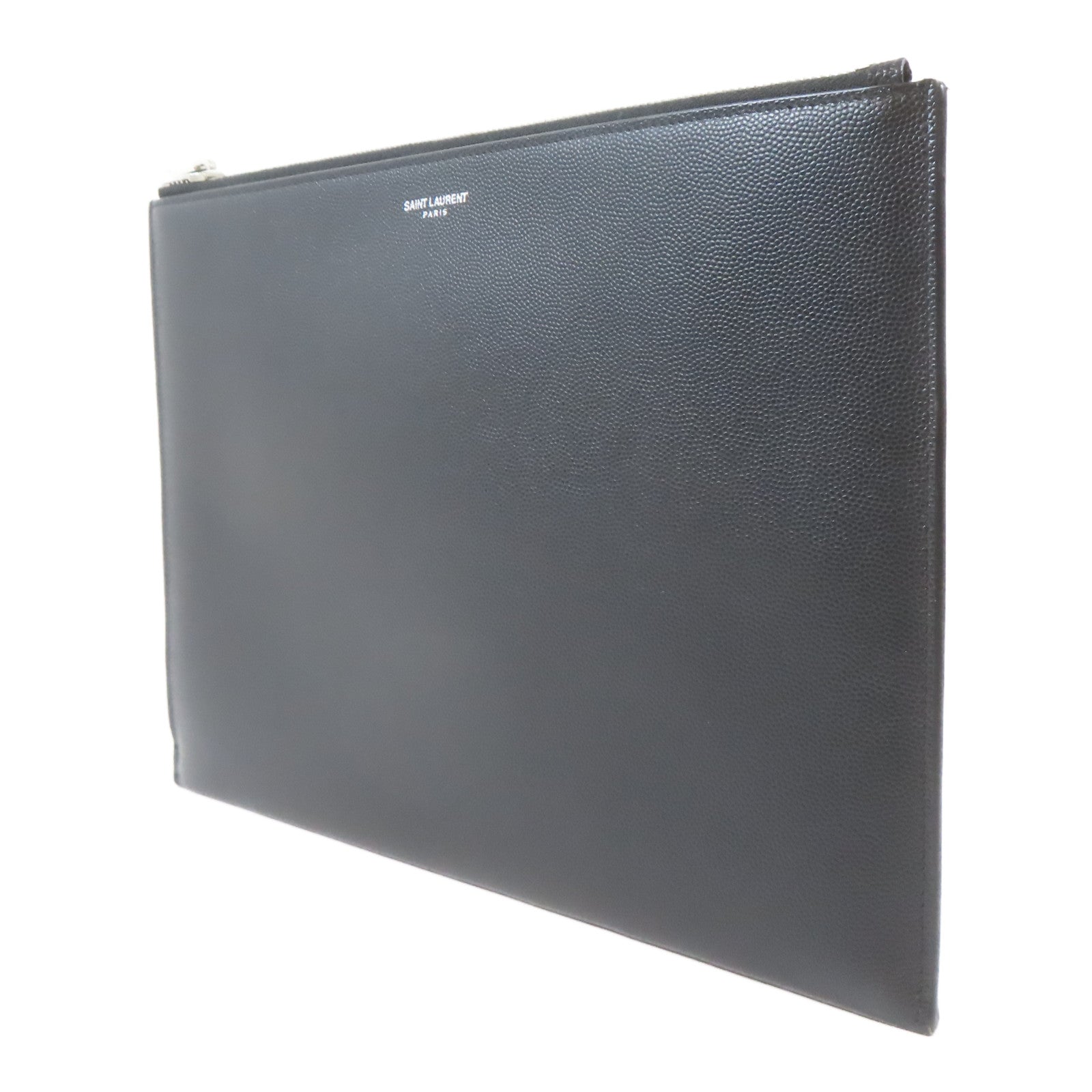 SAINT LAURENT 皮革Clutch Bag銀扣手拿包黑色