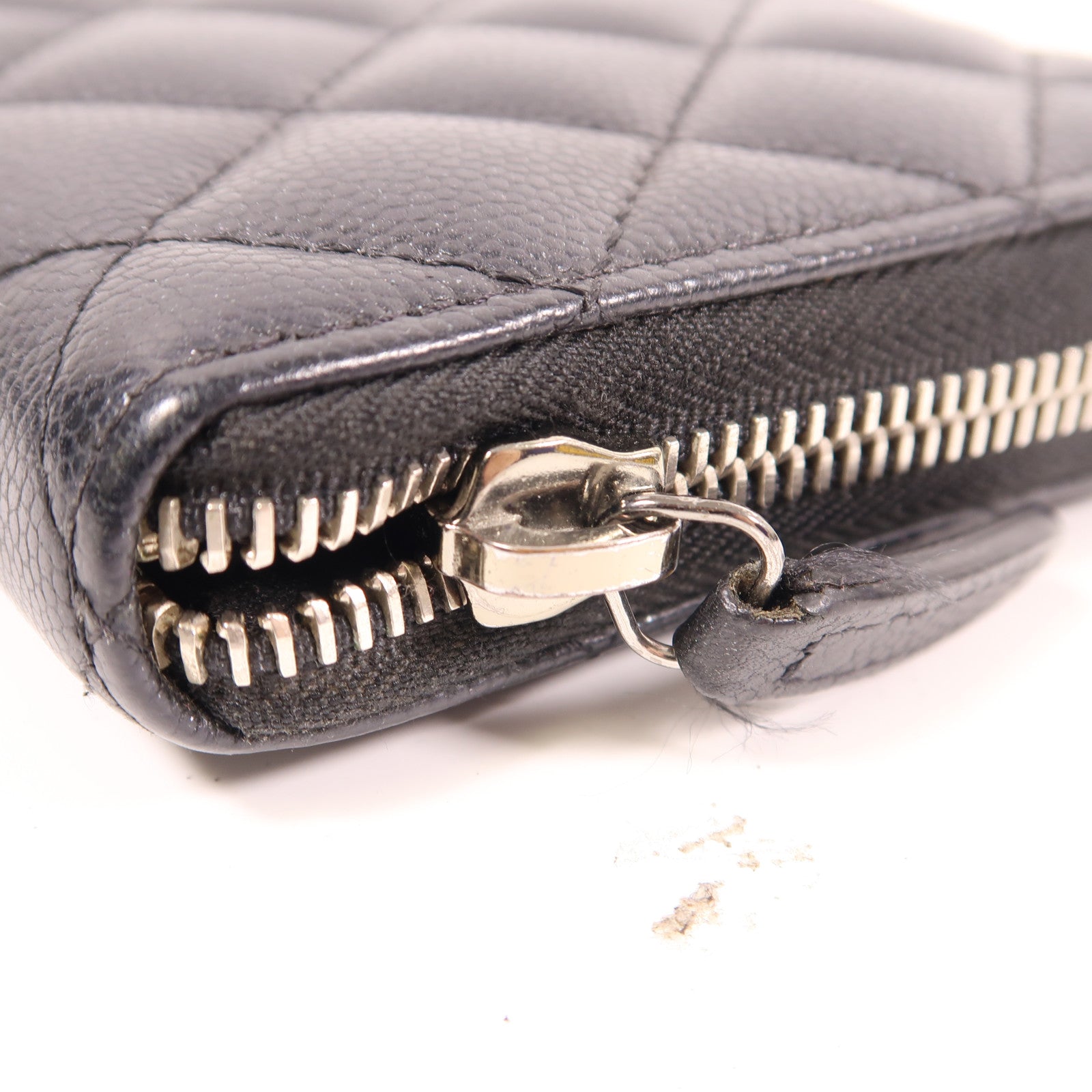 CHANEL 菱格Caviar皮革Zipper Long Wallet銀扣長錢包黑色