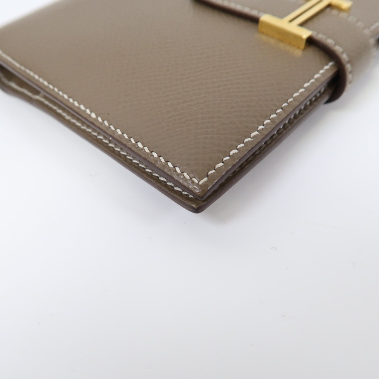HERMES Epsom皮革Bearn Compact Wallet金扣錢包大象灰色