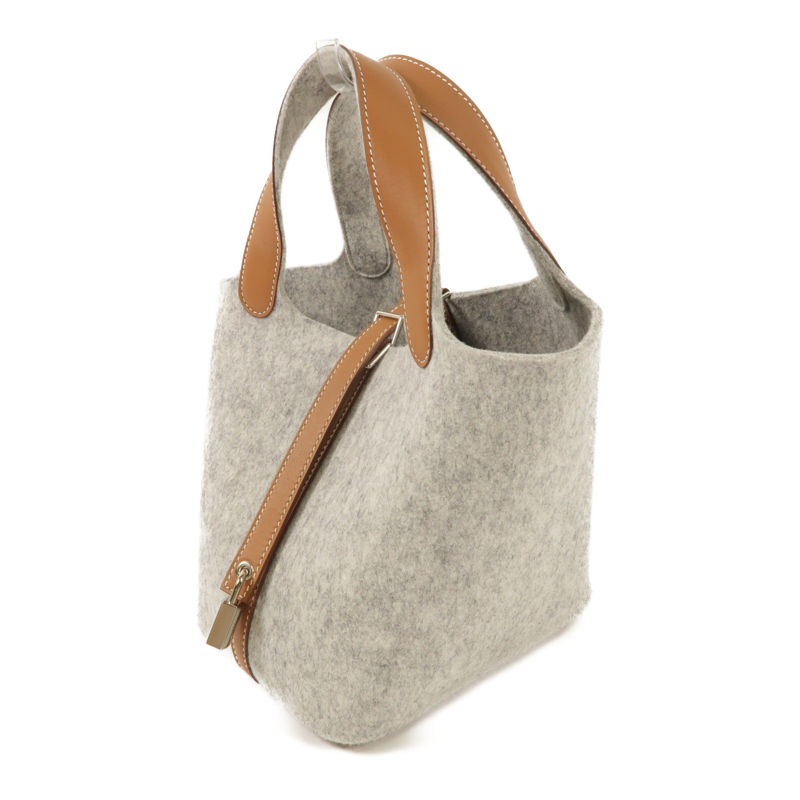 HERMES 【激減優惠】絨布Picotin Lock 18銀扣手挽袋Gris Clair