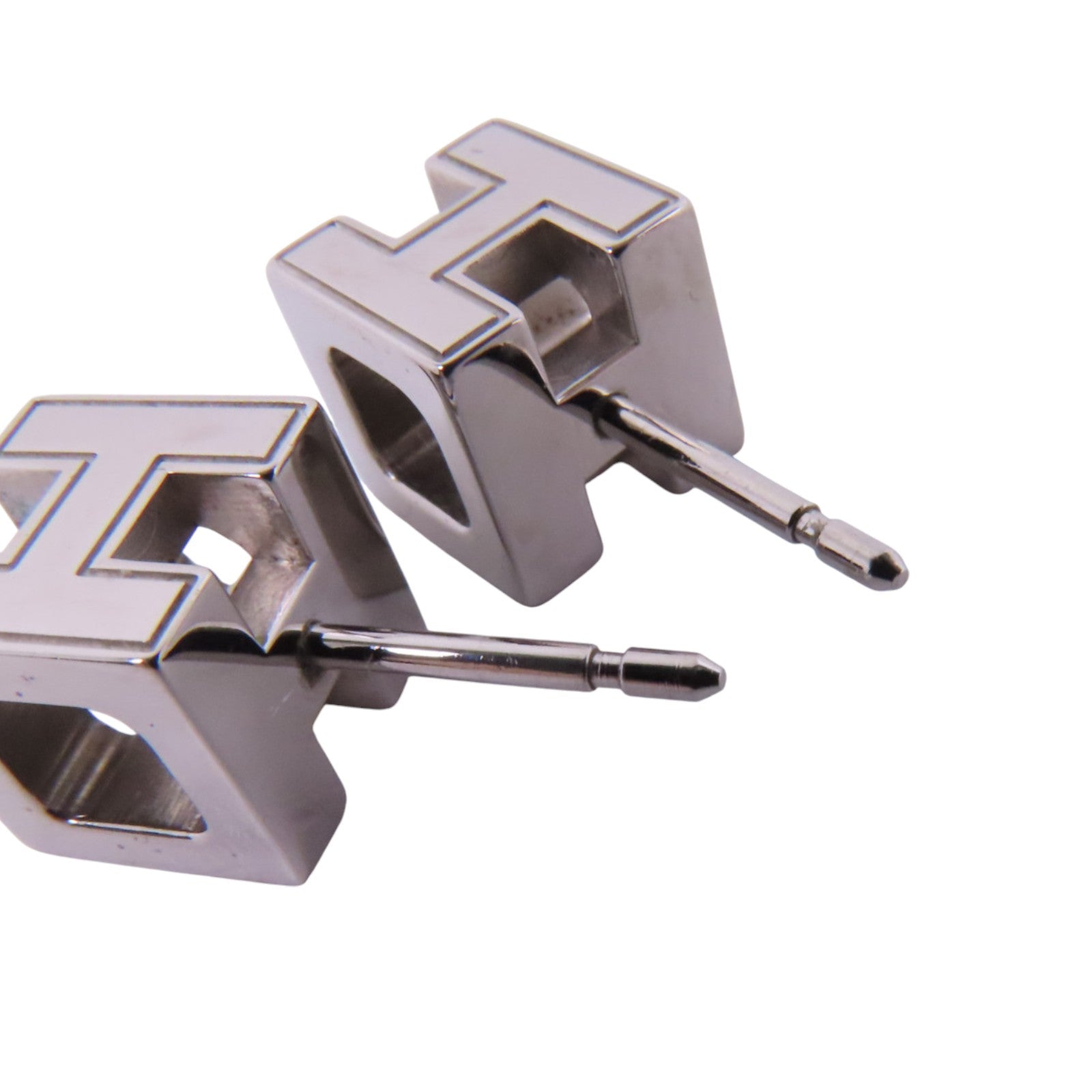 HERMES 金屬/琺瑯Pop H Cube Earrings銀扣耳環