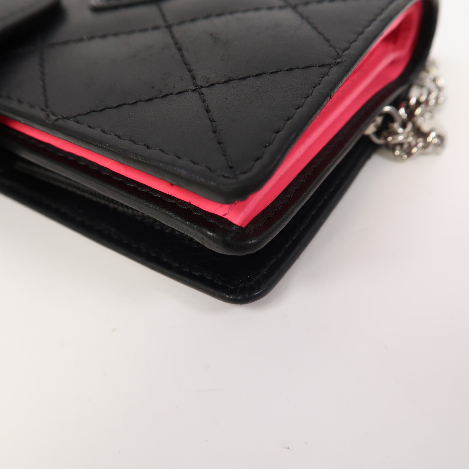 CHANEL 菱格牛皮皮革Cambon Line Wallet銀扣錢包黑色