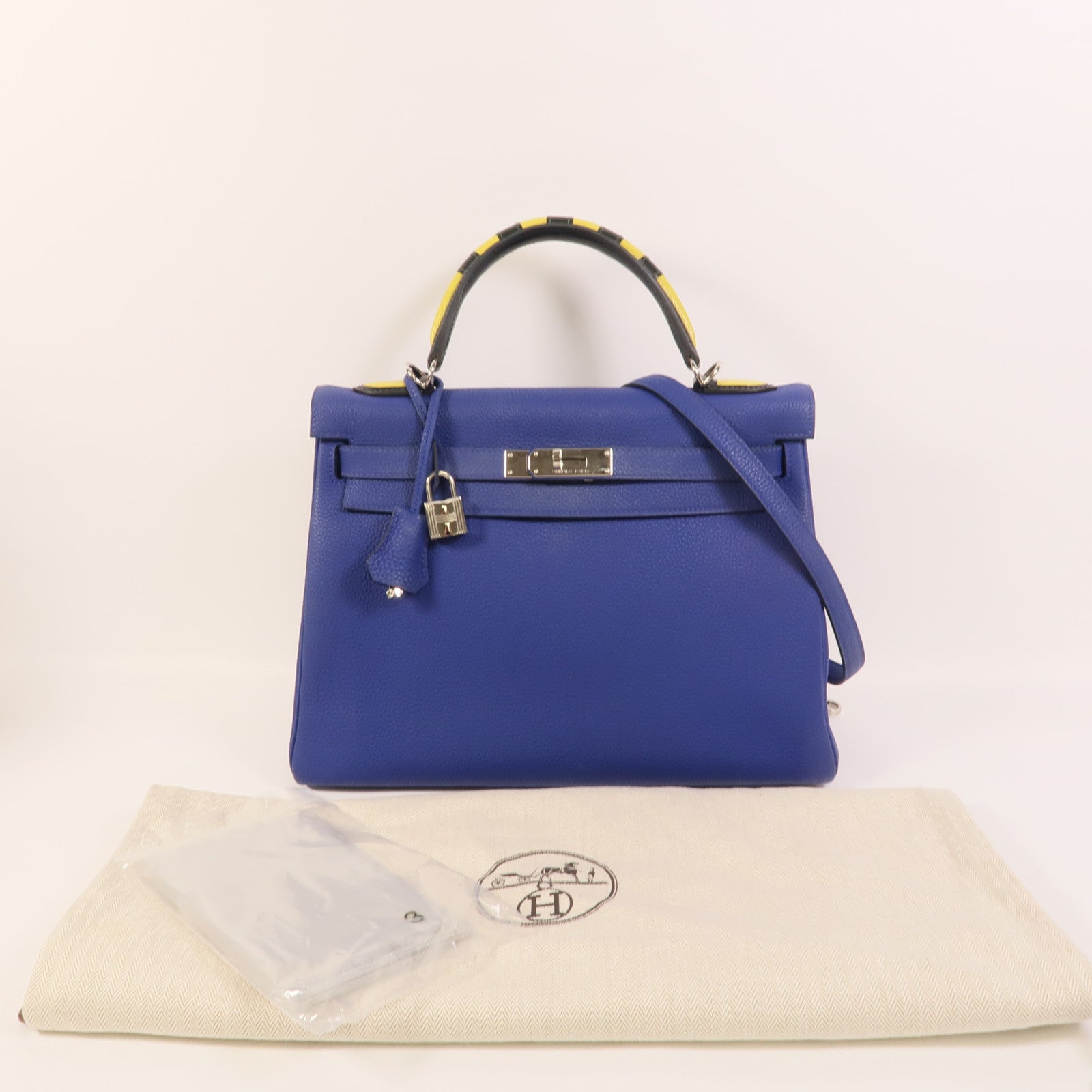 HERMES Togo皮革Kelly 32手挽肩背兩用袋Blue Electrique
