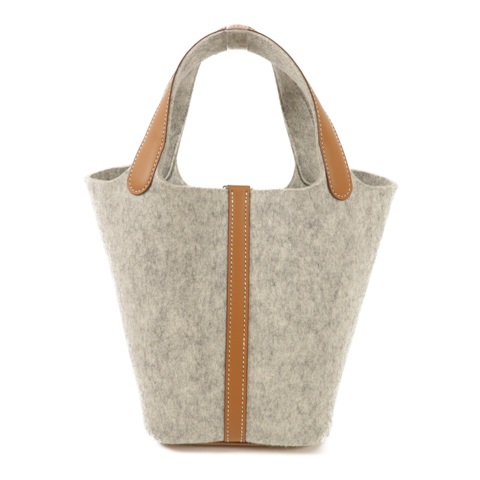 HERMES 【激減優惠】絨布Picotin Lock 18銀扣手挽袋Gris Clair