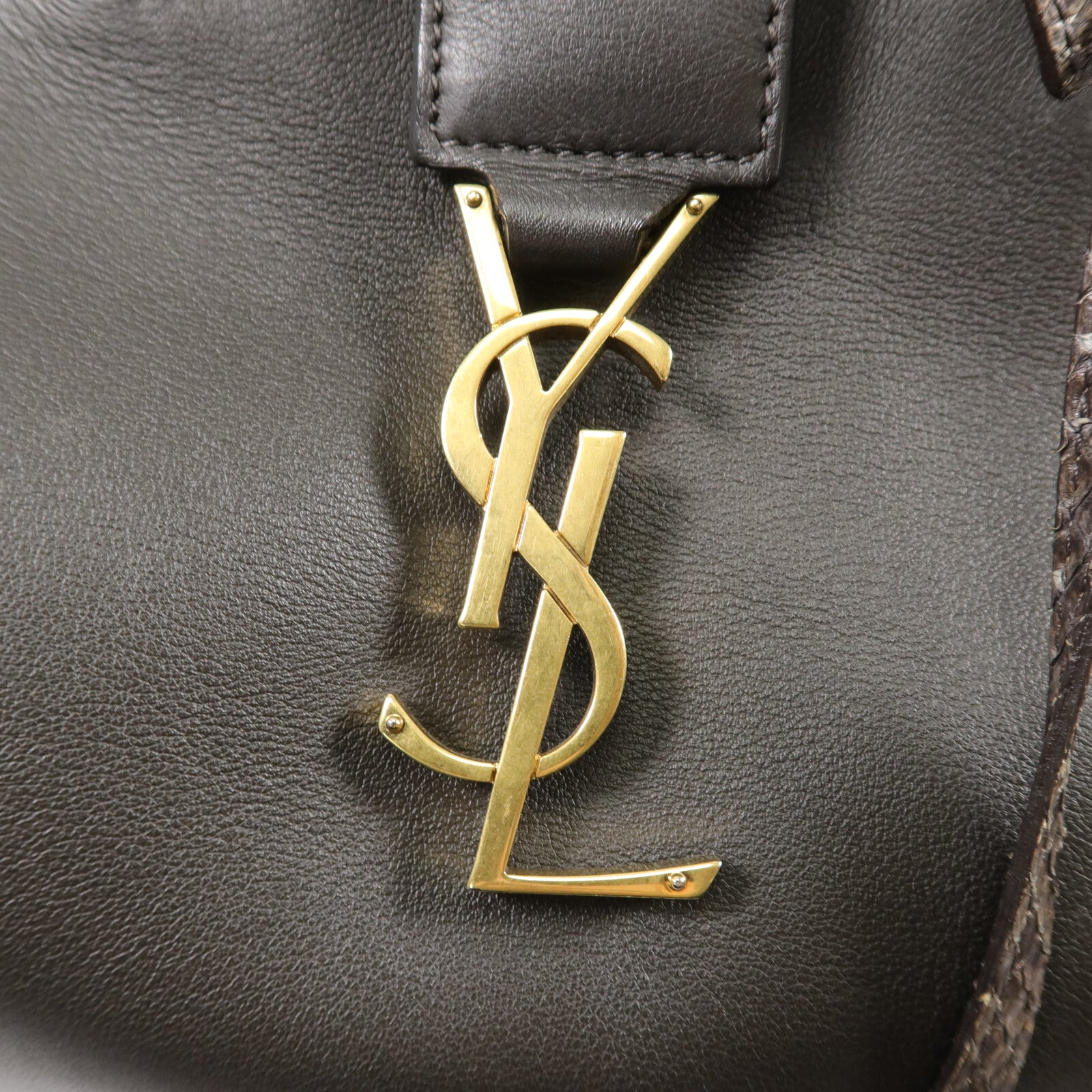 YVES SAINT LAURENT 牛皮/蛇皮皮革Downtown Cabas手挽肩背兩用袋