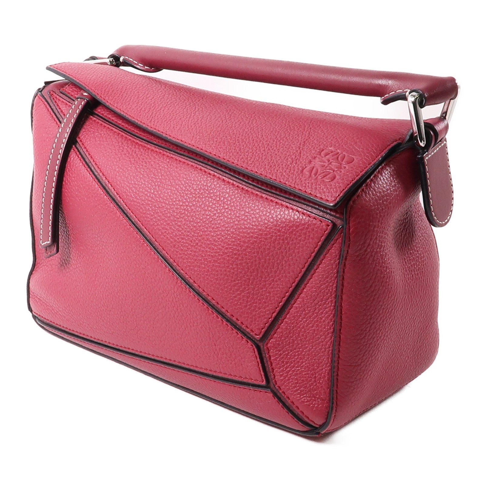 LOEWE 牛皮皮革Puzzle Bag銀扣手挽肩背兩用袋紅色