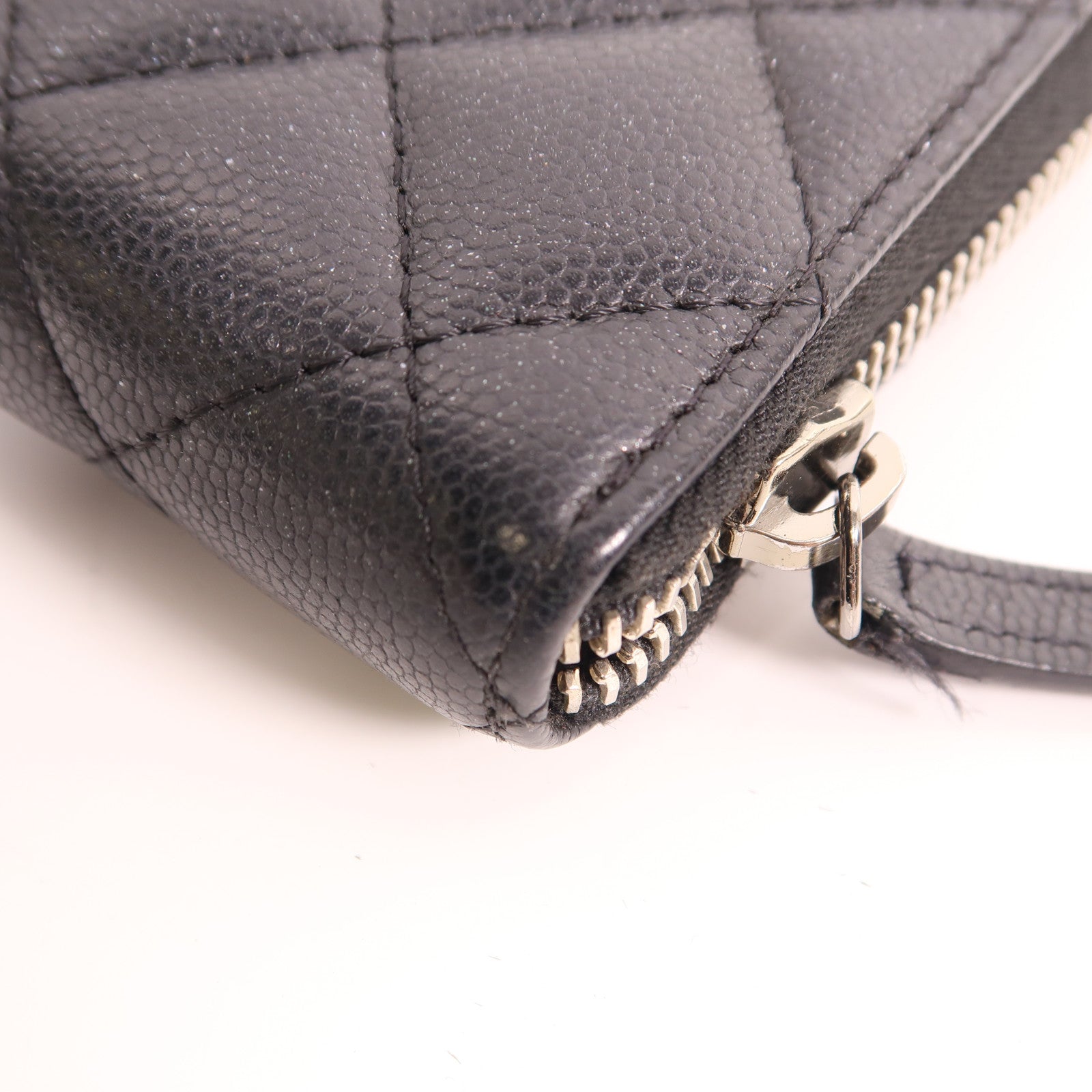 CHANEL 菱格Caviar皮革Zipper Long Wallet銀扣長錢包黑色