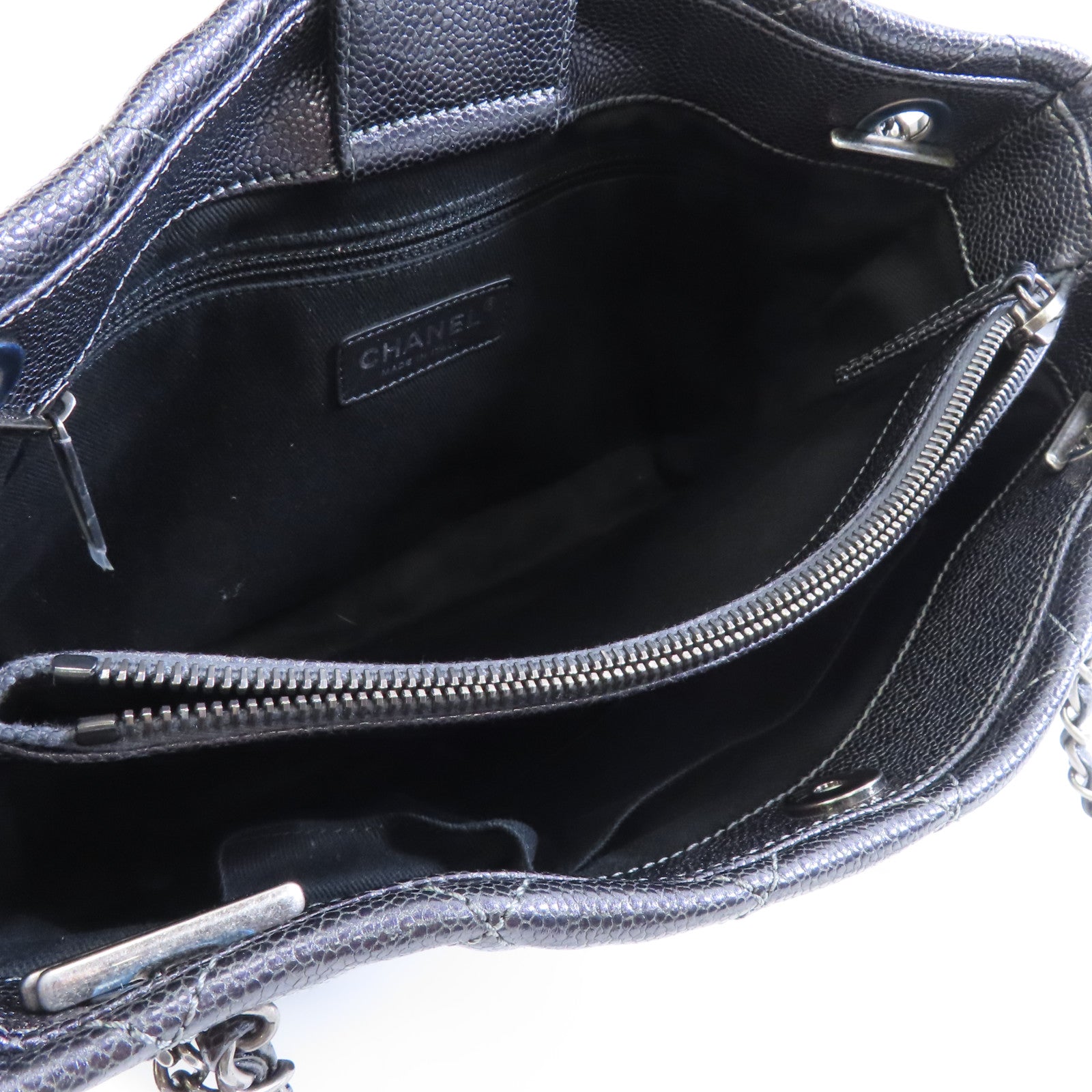 CHANEL 【激減優惠】菱格Caviar皮革Chain Shoulder銀扣鏈帶肩背袋深灰色