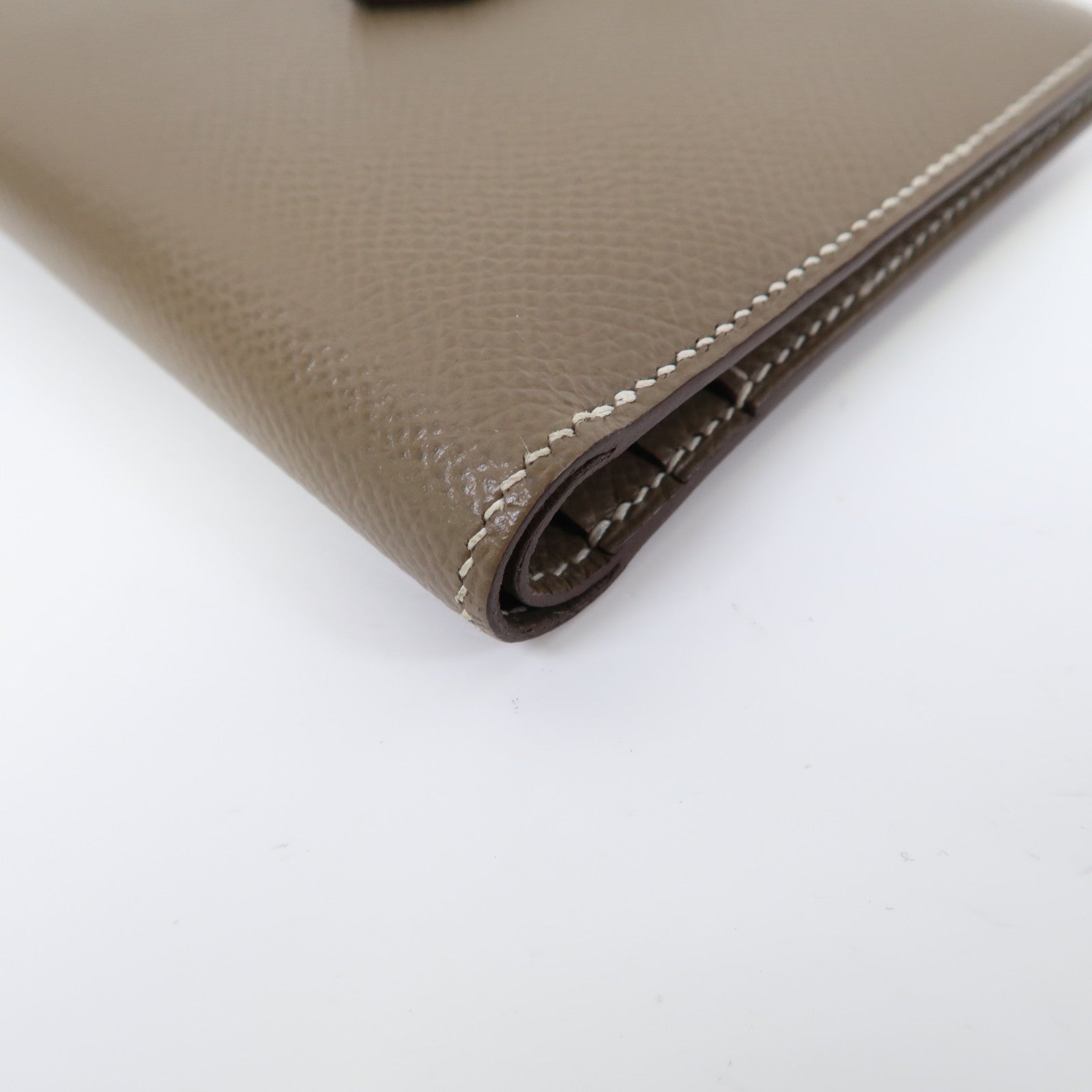HERMES Epsom皮革Bearn Compact Wallet金扣錢包大象灰色