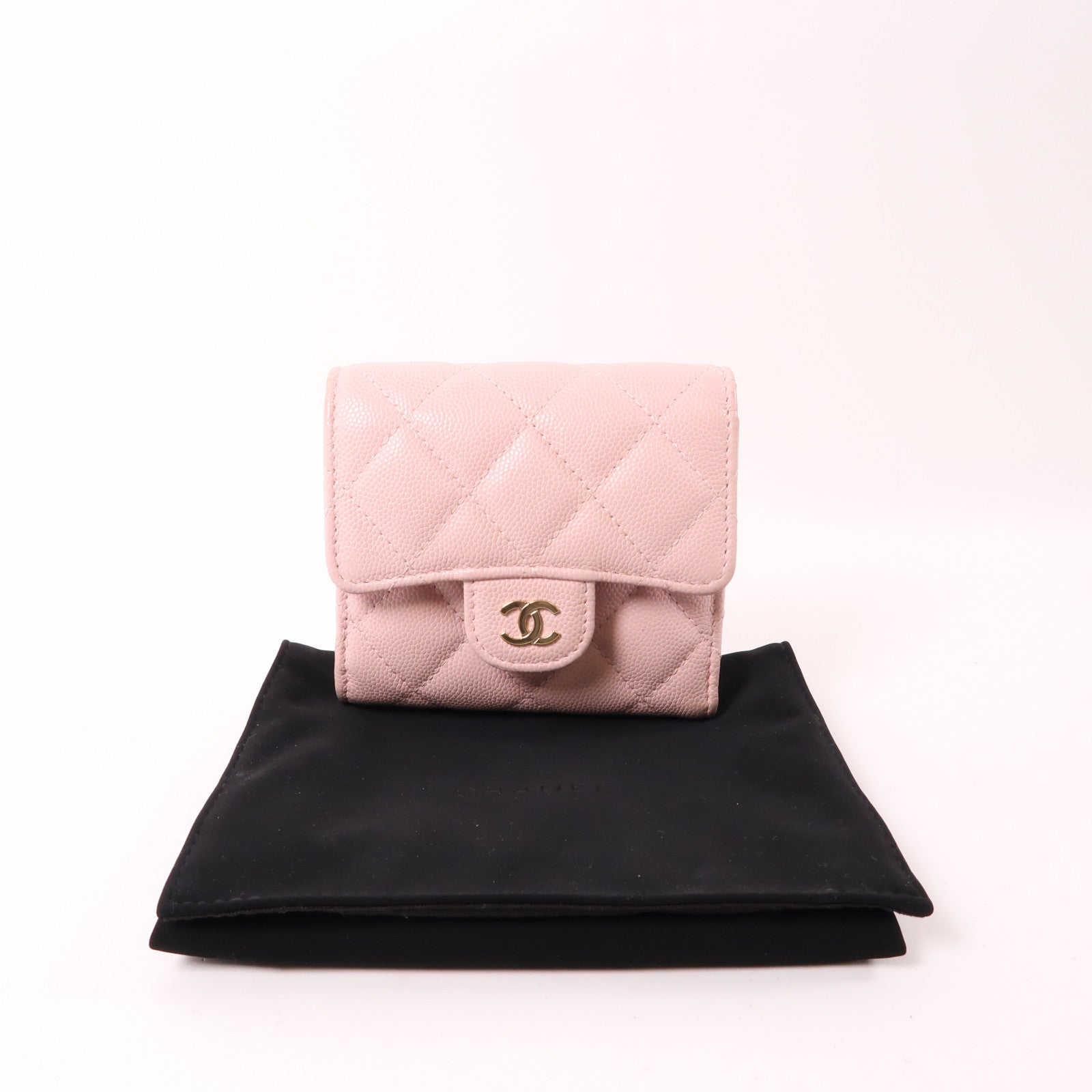 CHANEL 牛皮皮革Wallet金扣錢包粉紅色