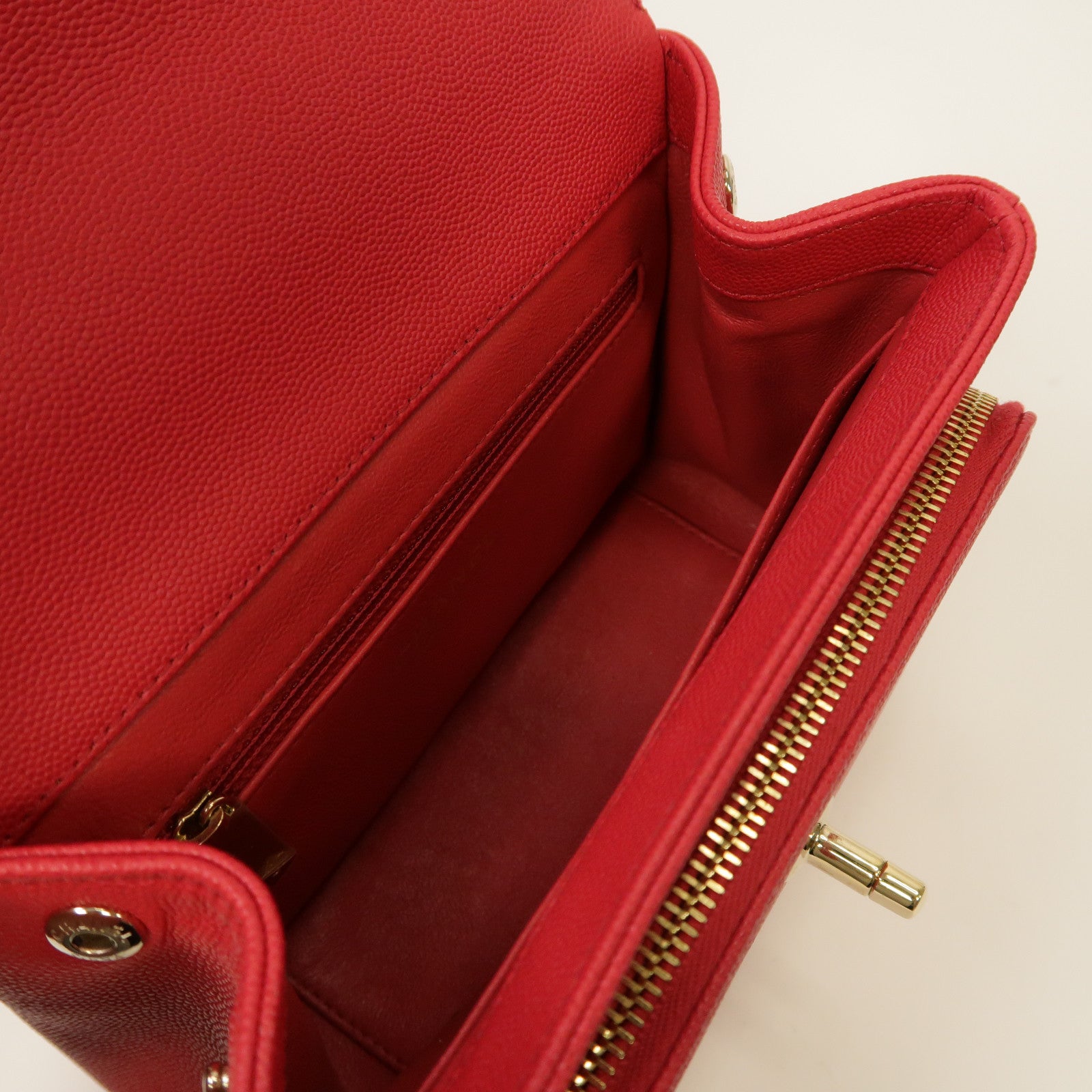 CHANEL 菱格Caviar皮革Business Affinity Shoulder Bag金扣手挽肩背兩用袋紅色