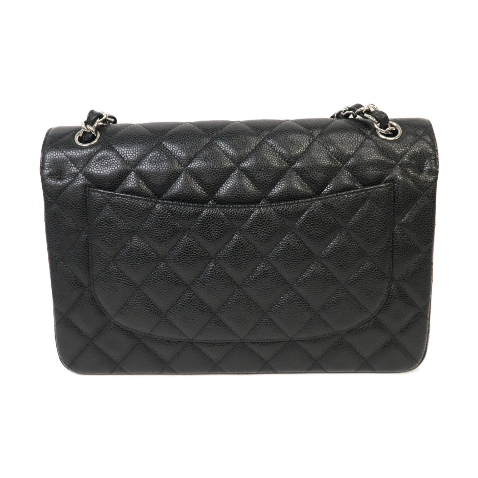 CHANEL 【激減優惠】菱格Caviar皮革Classic Jumbo銀扣鏈帶肩背袋黑色