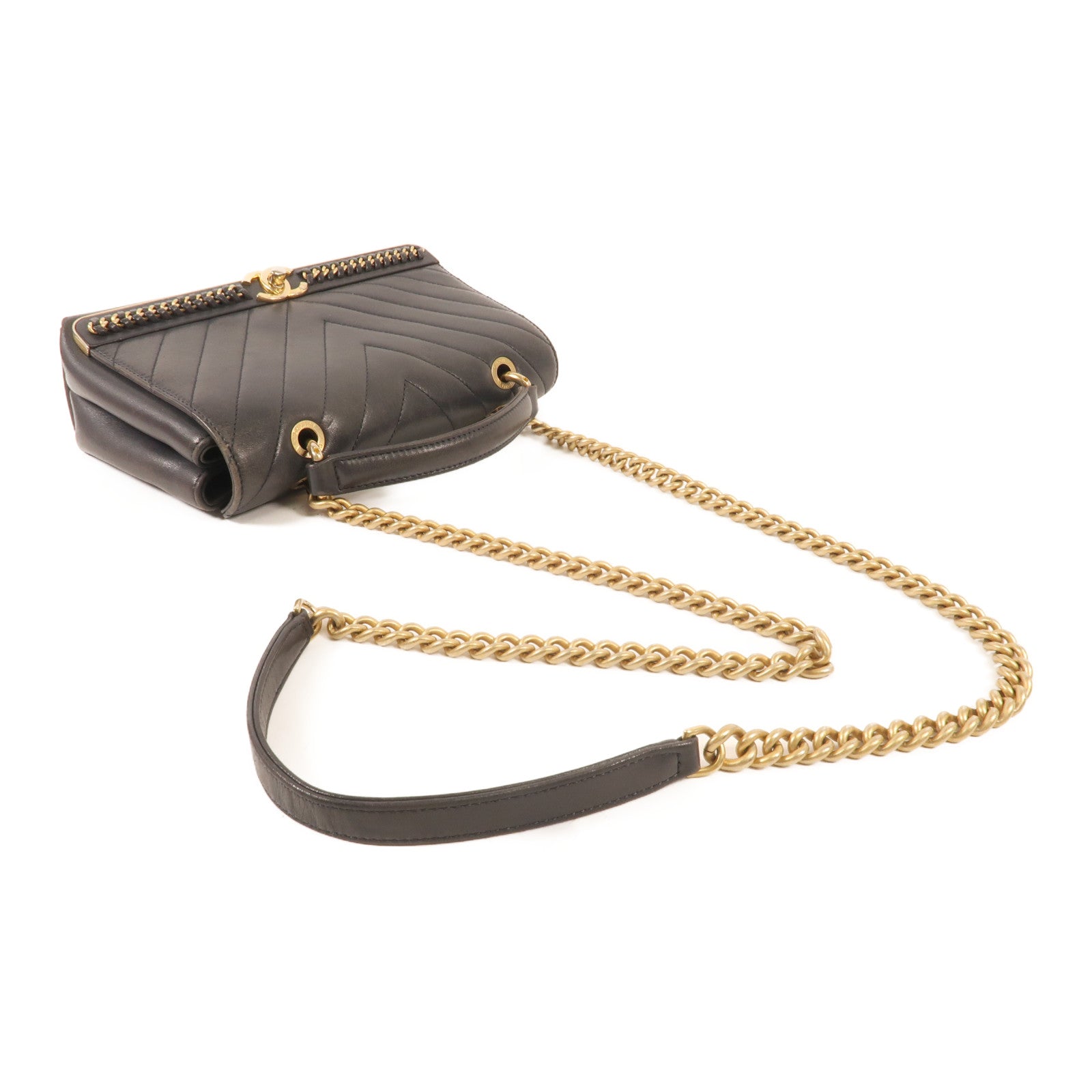 CHANEL 牛皮皮革Shoulder Bag金扣鏈帶肩背袋