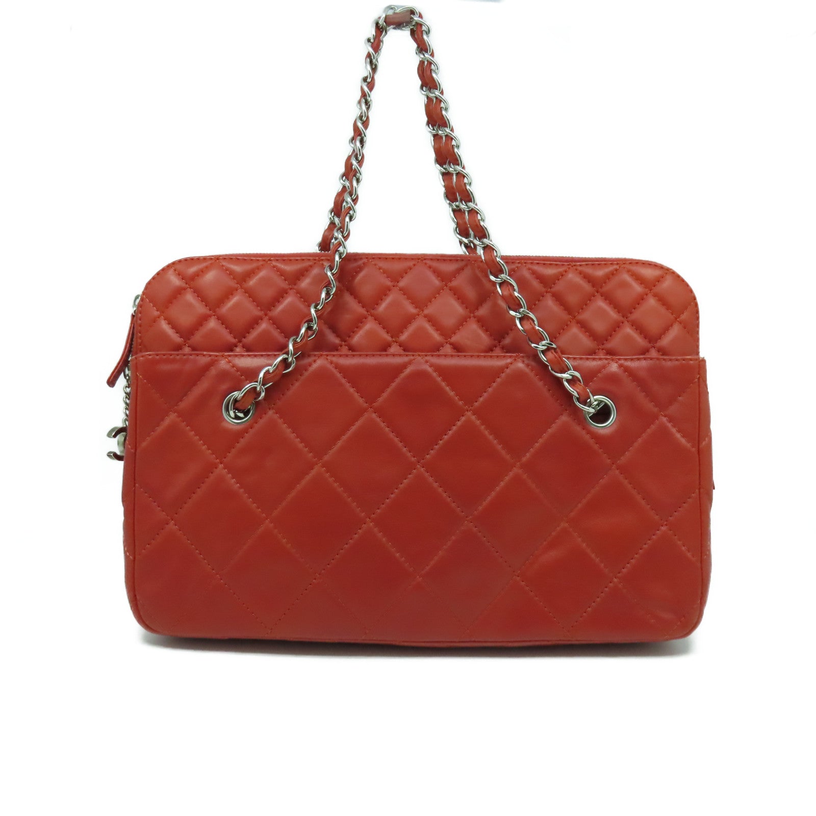 CHANEL 【清倉大減價】菱格皮革Chain Shoulder Bag銀扣鏈帶肩背袋紅色
