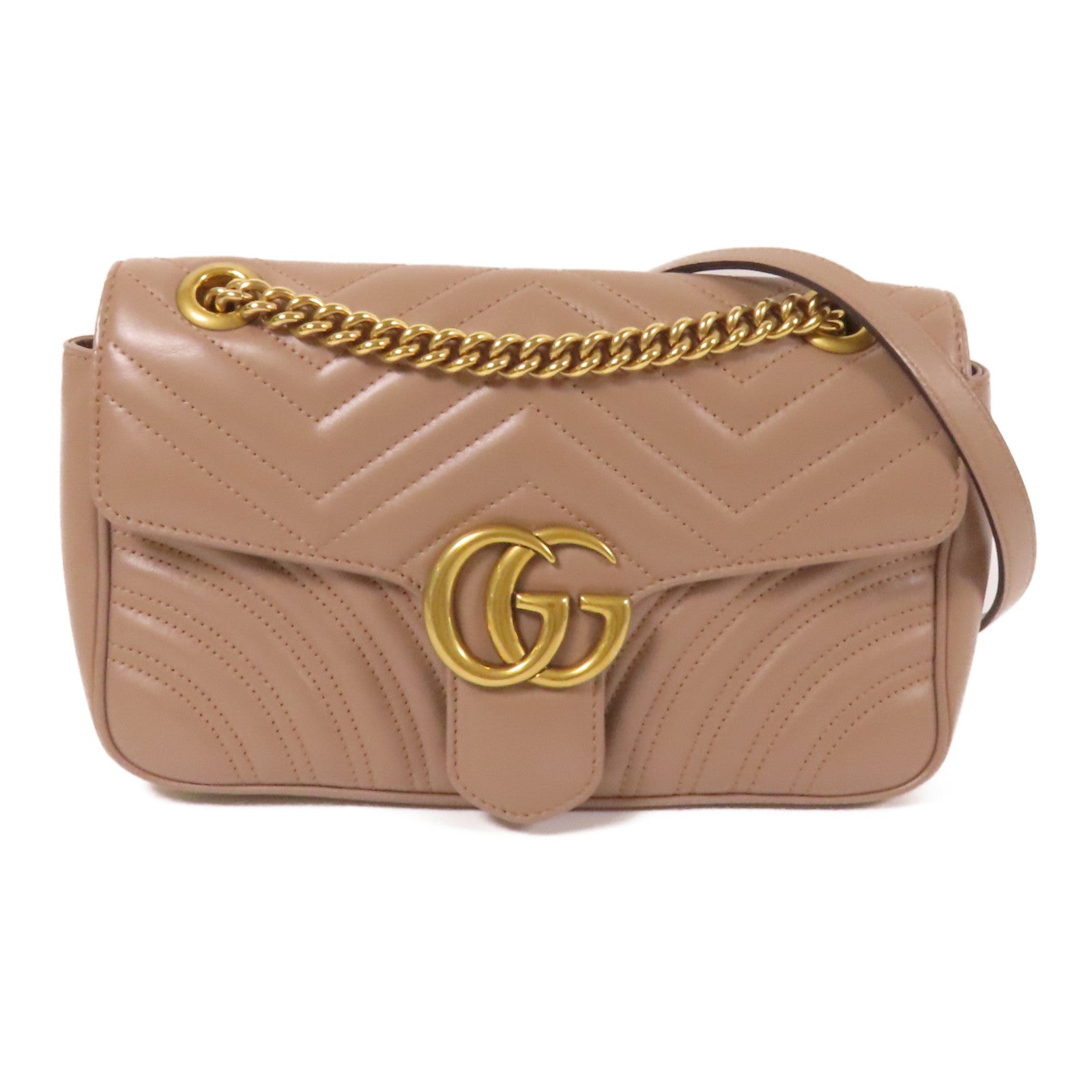 GUCCI 牛皮皮革GG Marmont金扣鏈帶肩背袋