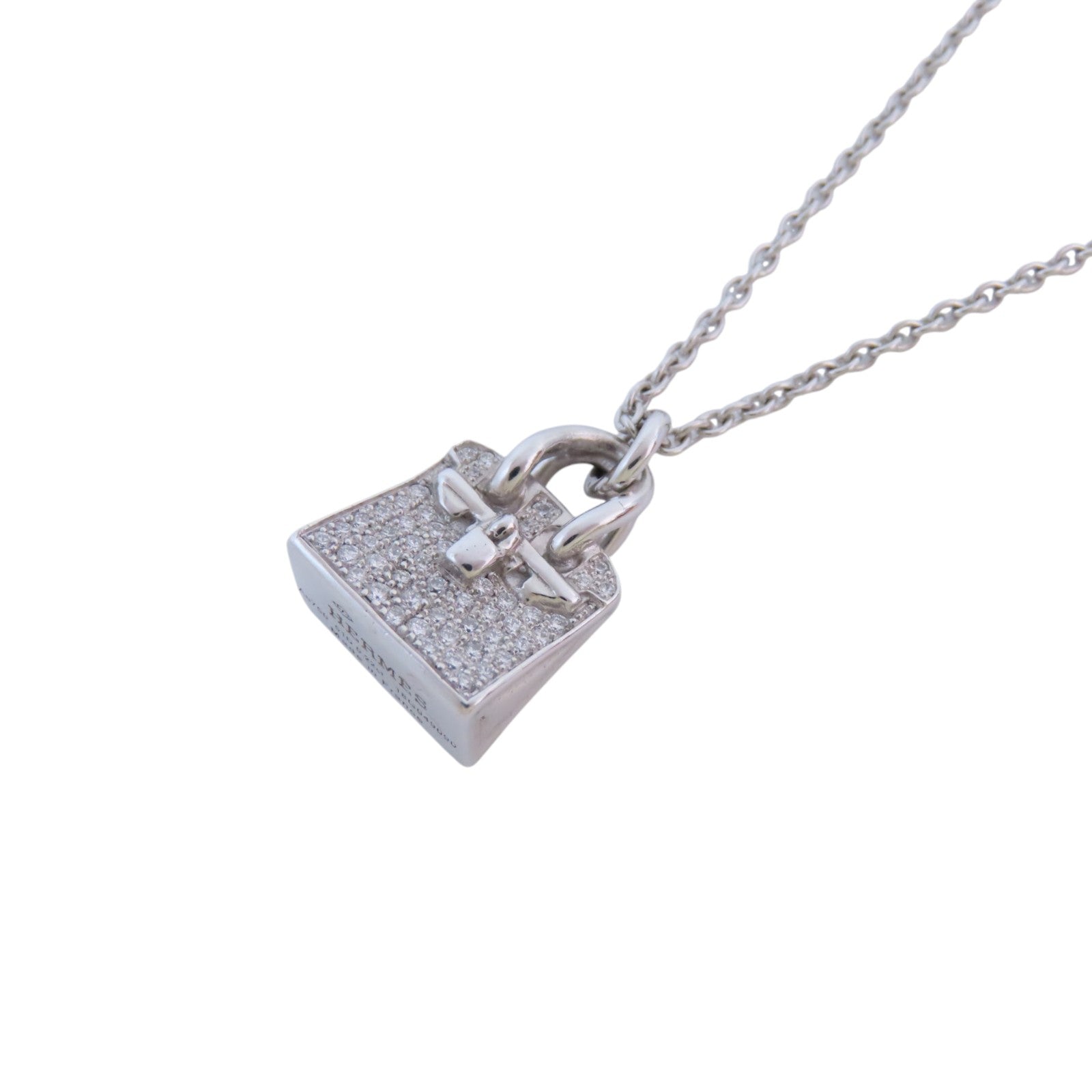 HERMES PHW Amulettes Birkin Diamond Pendant Necklace 18K White Gold