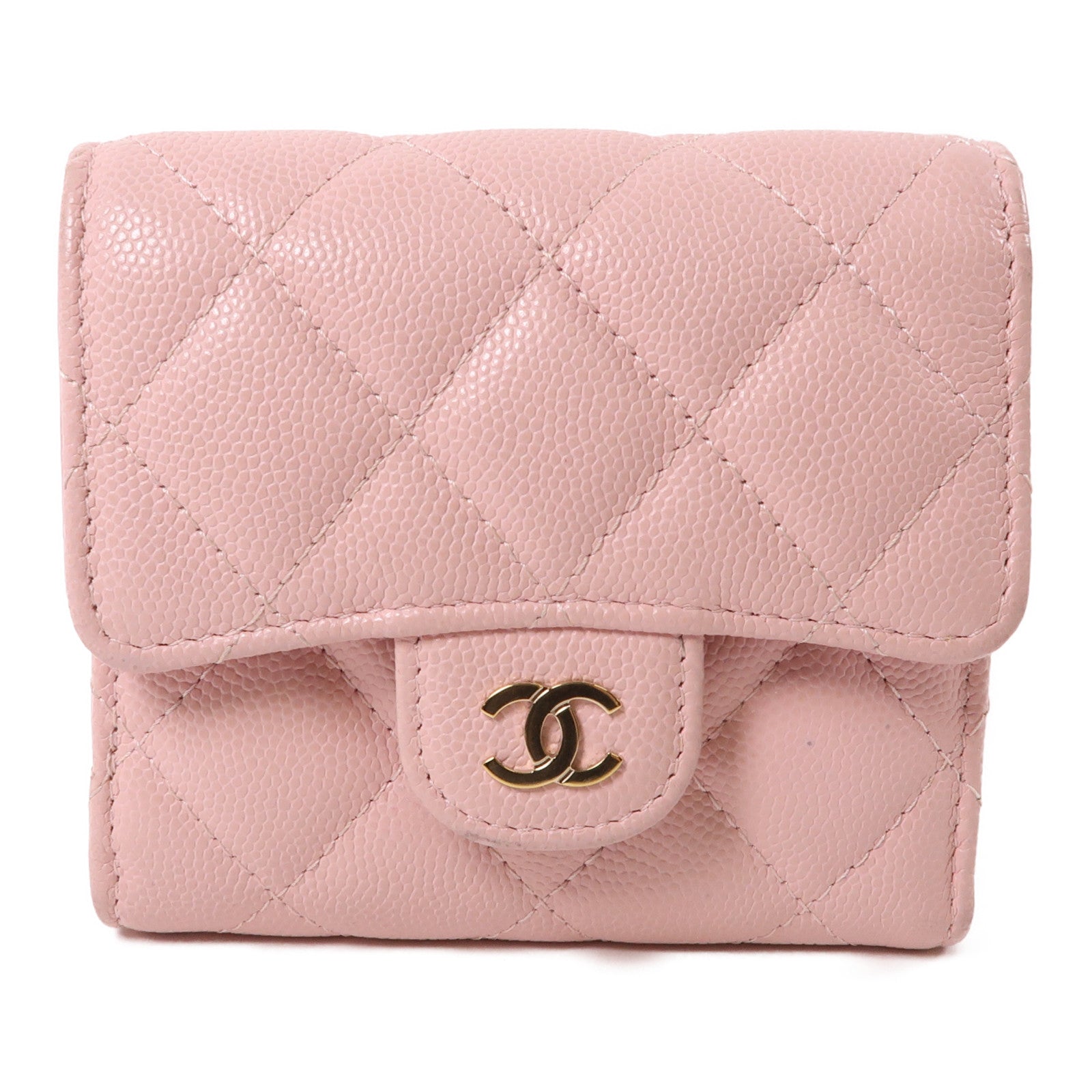 CHANEL 牛皮皮革Wallet金扣錢包粉紅色