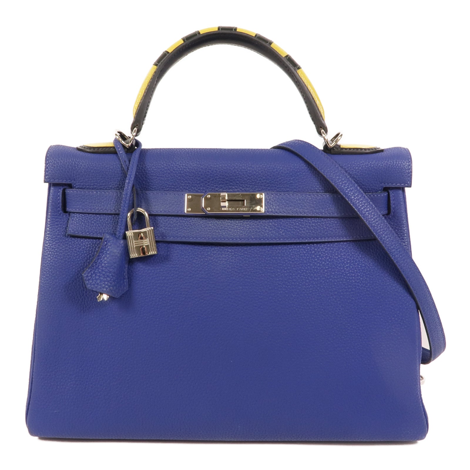 HERMES Togo皮革Kelly 32手挽肩背兩用袋Blue Electrique