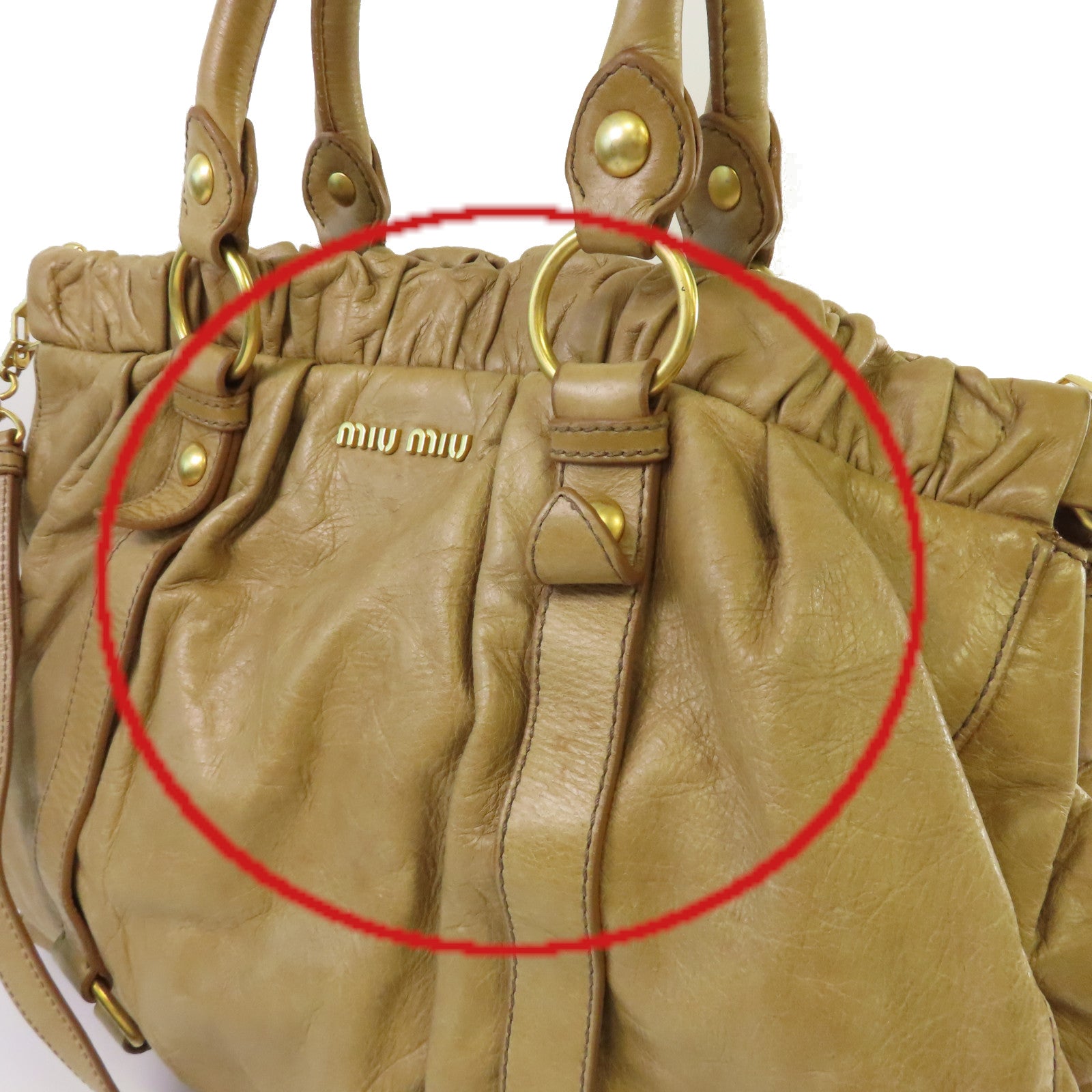 Miu Miu 【激減優惠】牛皮皮革2Way Tote Bag金扣手挽肩背兩用袋啡色