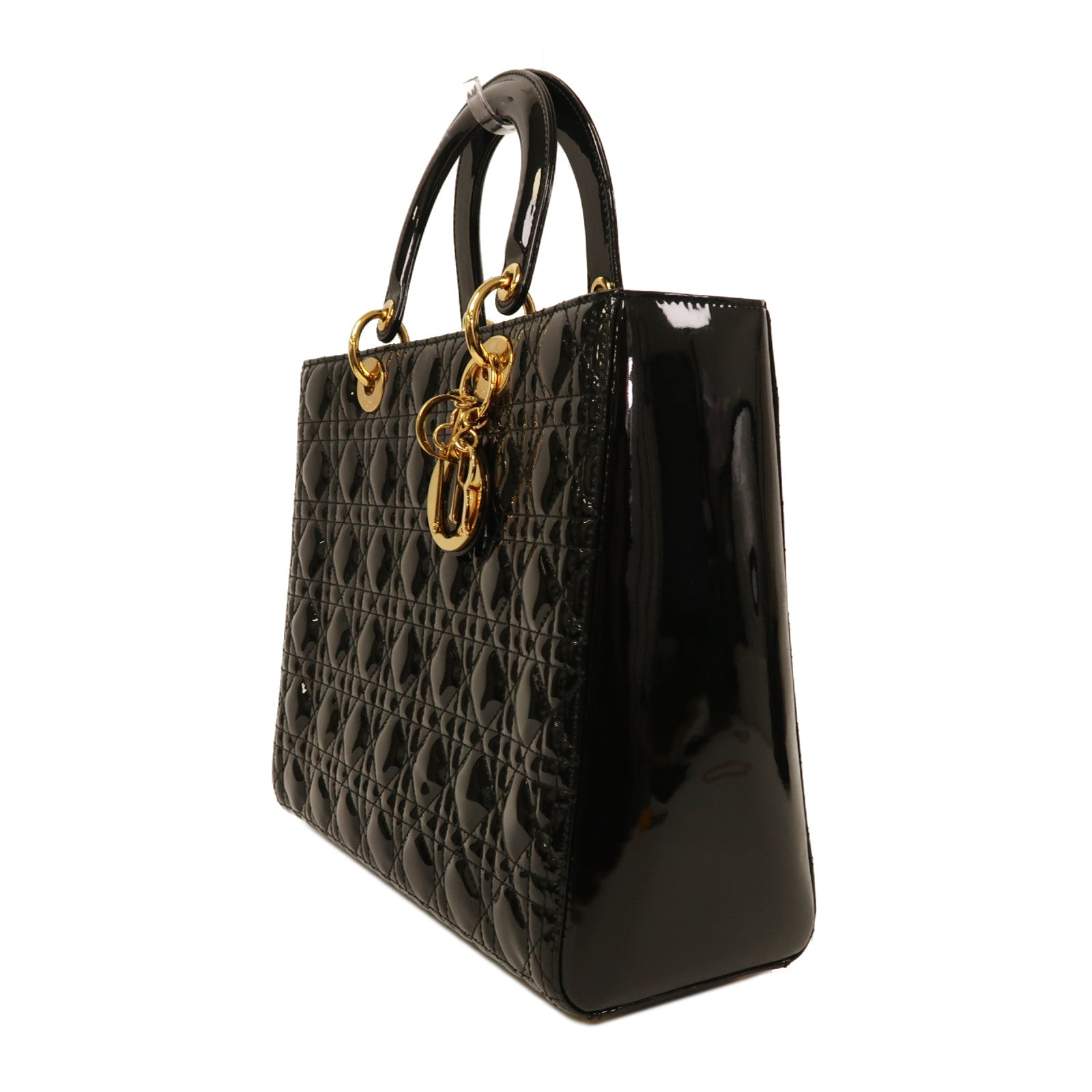 Dior 漆皮皮革Lady Dior Tote金扣手挽肩背兩用袋黑色