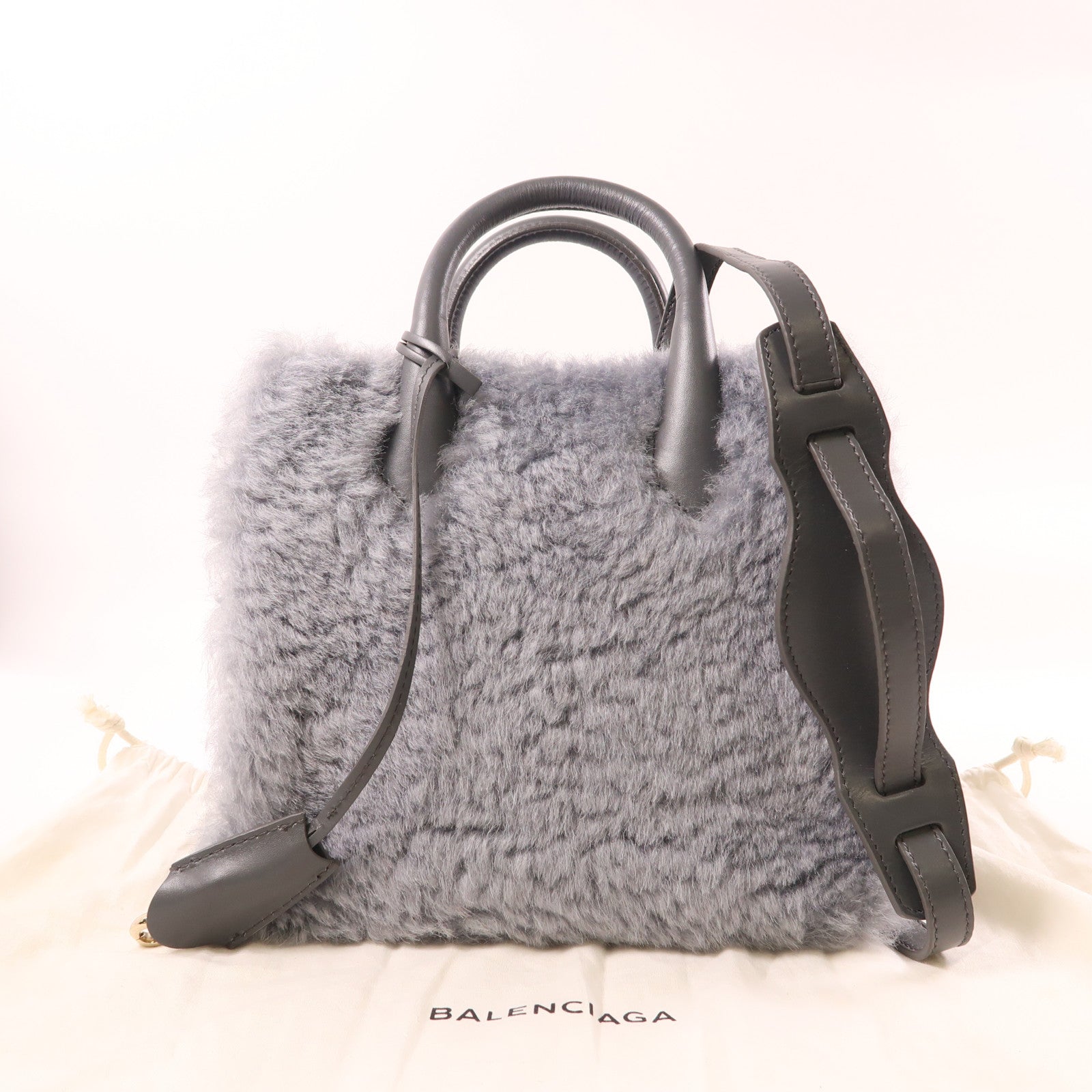 BALENCIAGA Padlock Nude Mini 2 Way Shoulder Bag Wool/Leather