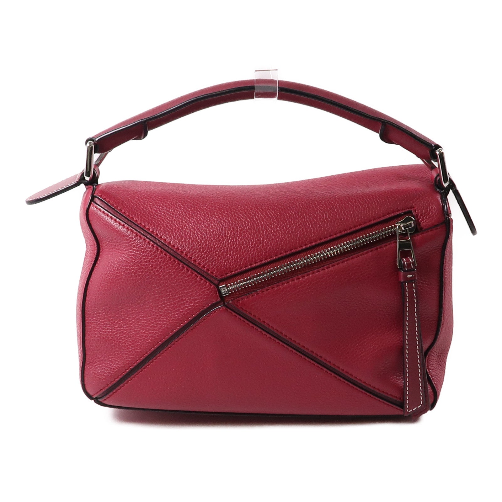 LOEWE 牛皮皮革Puzzle Bag銀扣手挽肩背兩用袋紅色