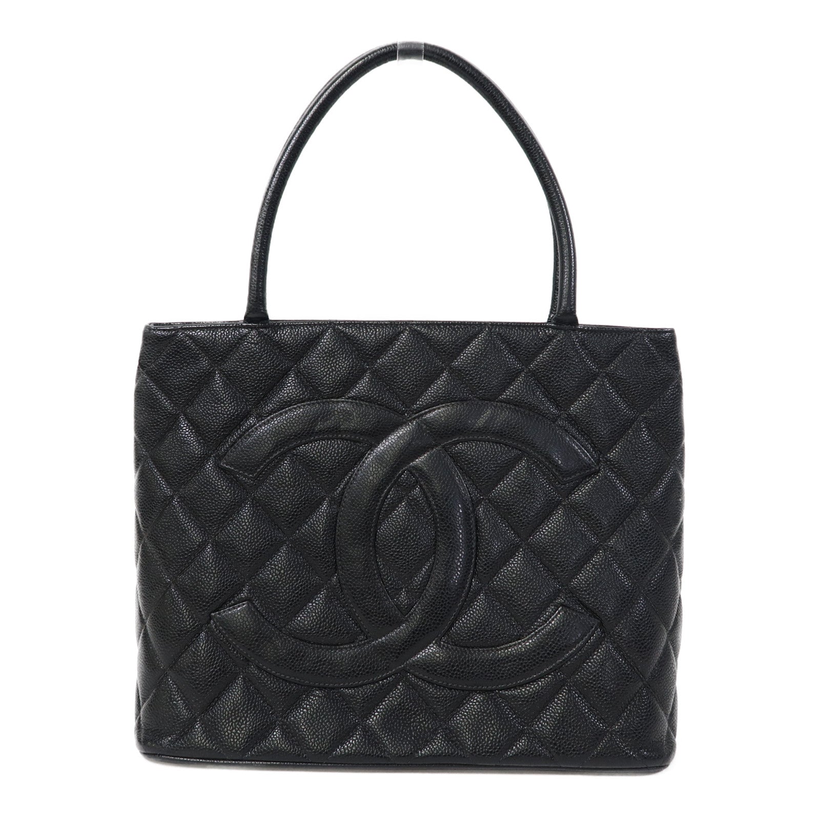 CHANEL 菱格Caviar皮革Vintage Tote金扣肩背袋黑色