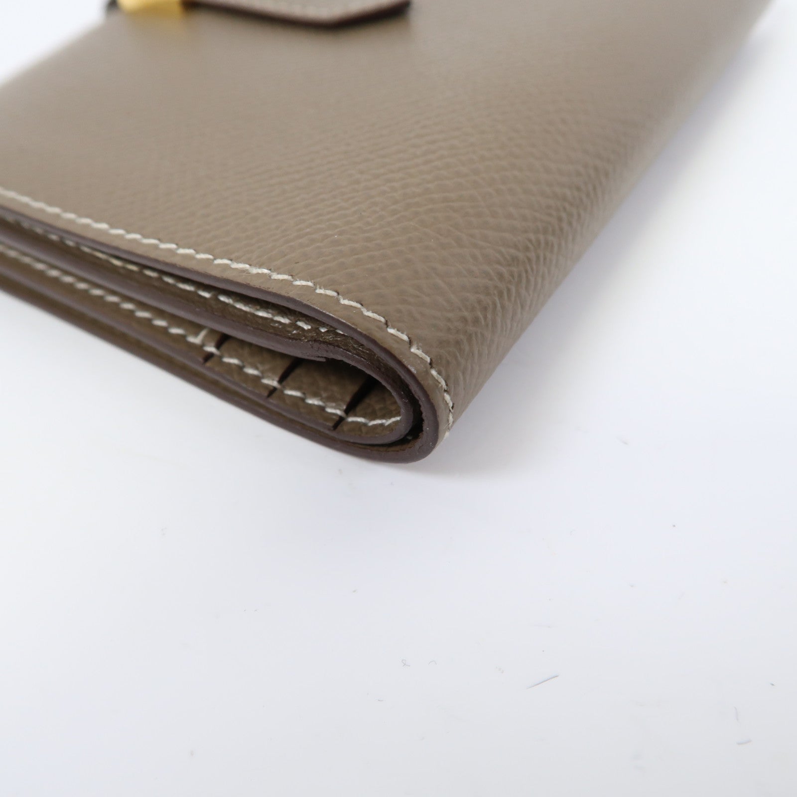 HERMES Epsom皮革Bearn Compact Wallet金扣錢包大象灰色