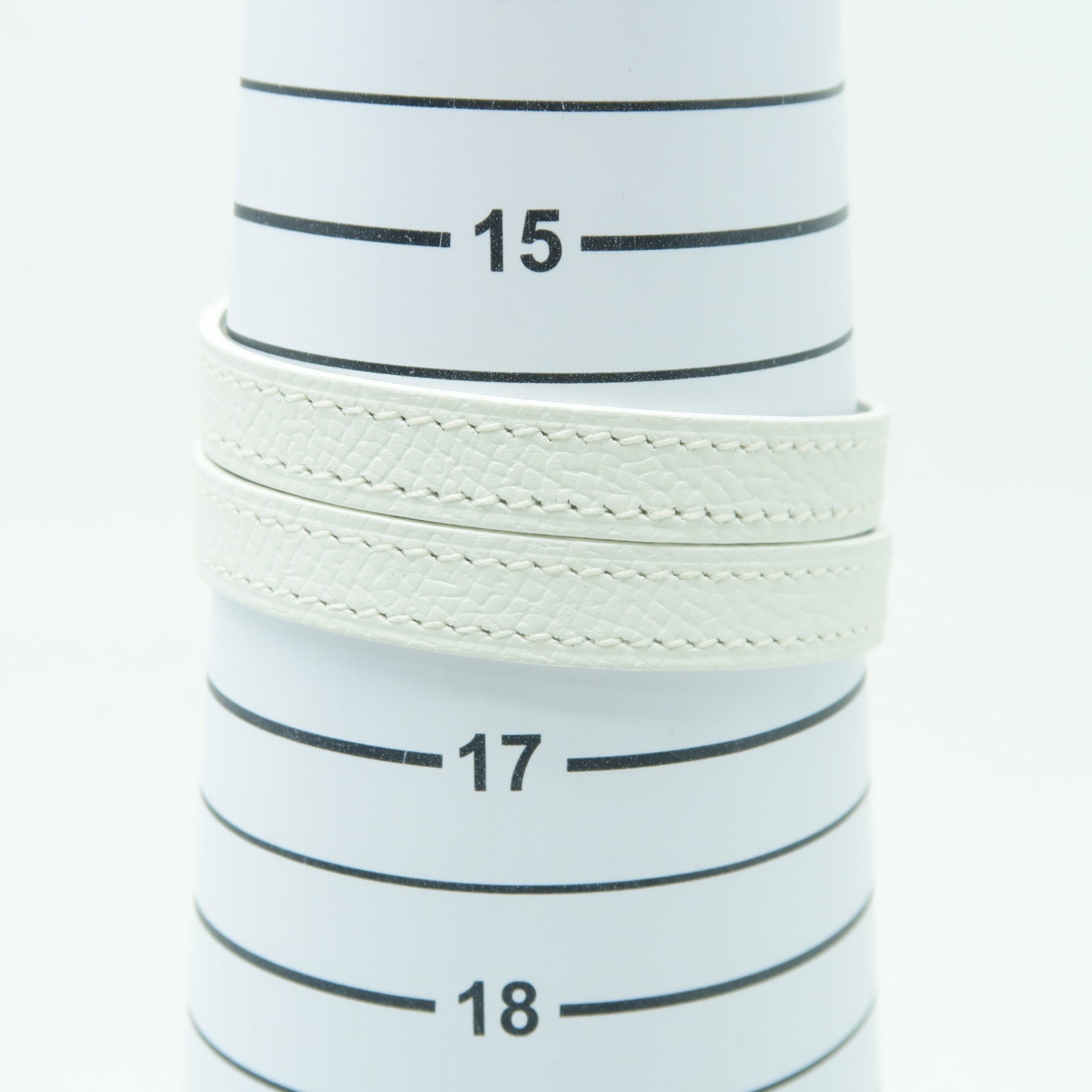HERMES 【激減優惠】Epsom皮革/金屬Puspus Bracelet銀扣手鐲白色
