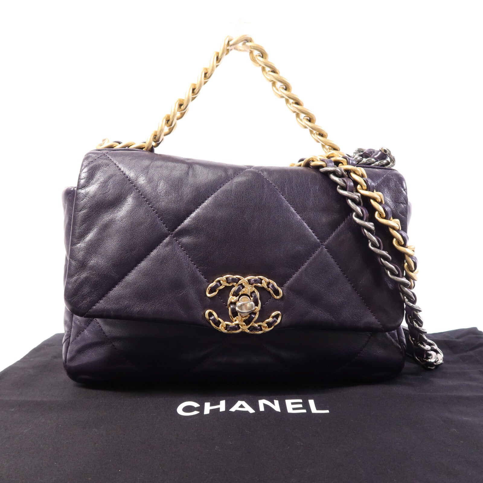 CHANEL 【激減優惠】牛皮皮革Chanel 19 Small金扣鏈帶手挽肩背兩用袋