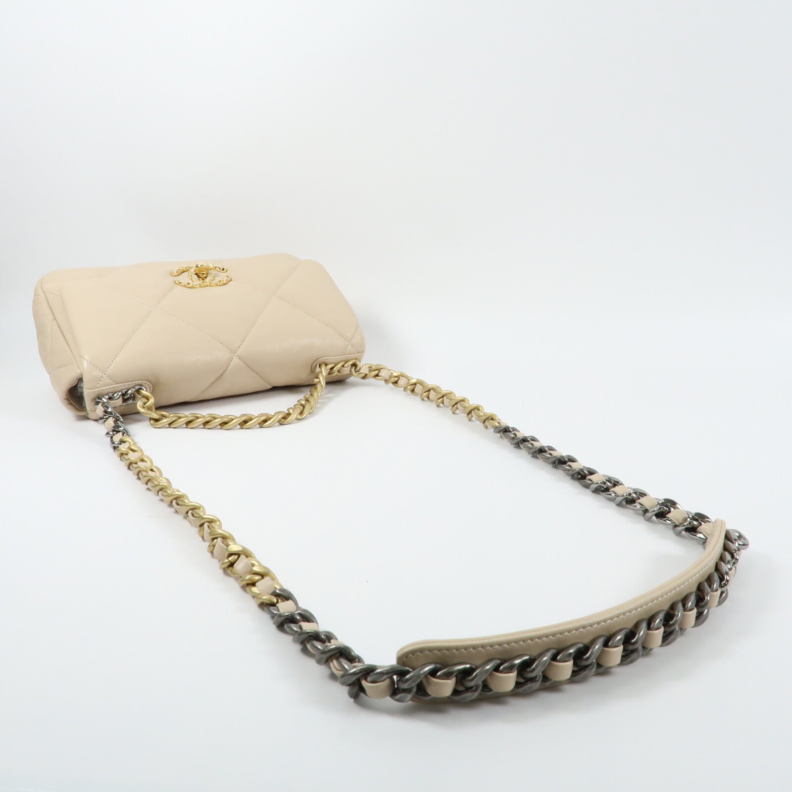 CHANEL 羊皮皮革C19 Small鏈帶手挽肩背兩用袋