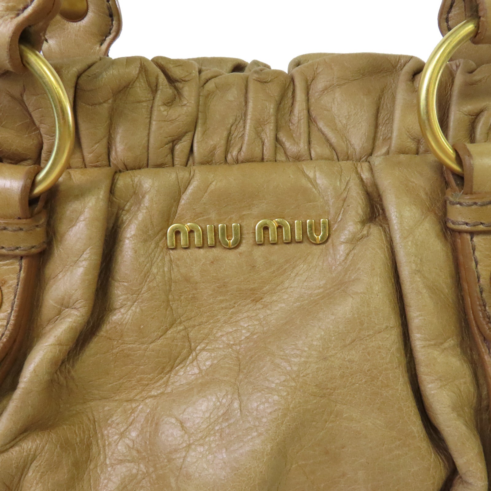 Miu Miu 【激減優惠】牛皮皮革2Way Tote Bag金扣手挽肩背兩用袋啡色