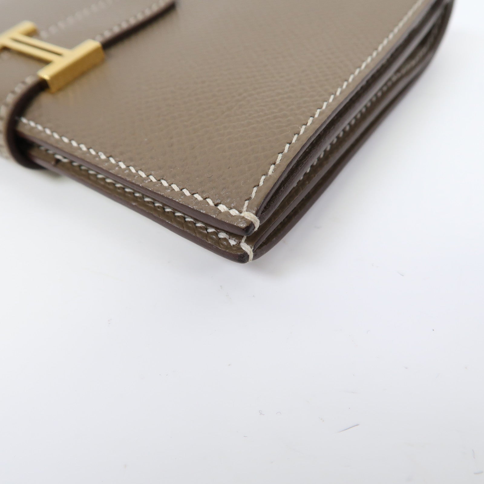 HERMES Epsom皮革Bearn Compact Wallet金扣錢包大象灰色