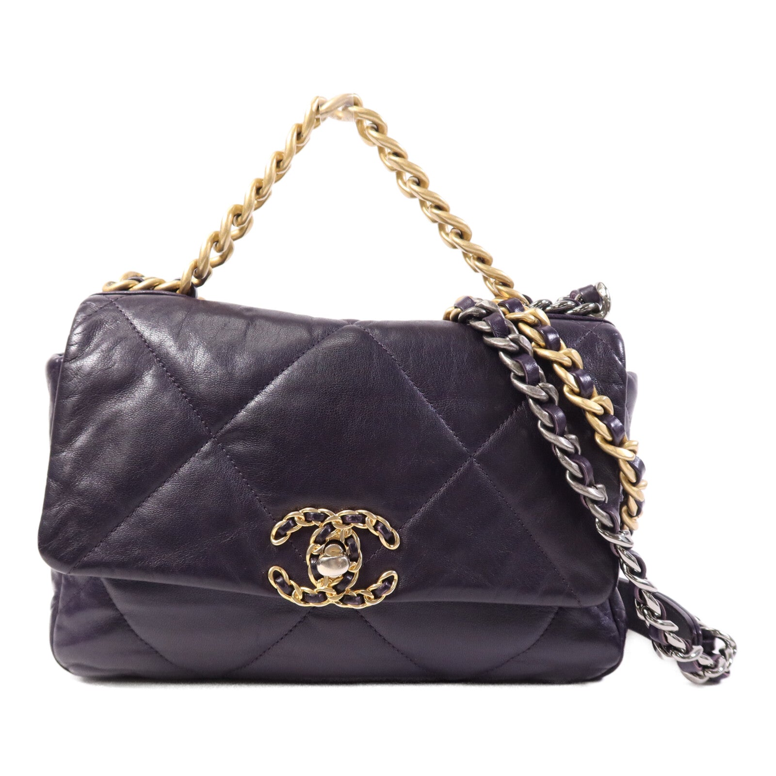 CHANEL 【激減優惠】牛皮皮革Chanel 19 Small金扣鏈帶手挽肩背兩用袋
