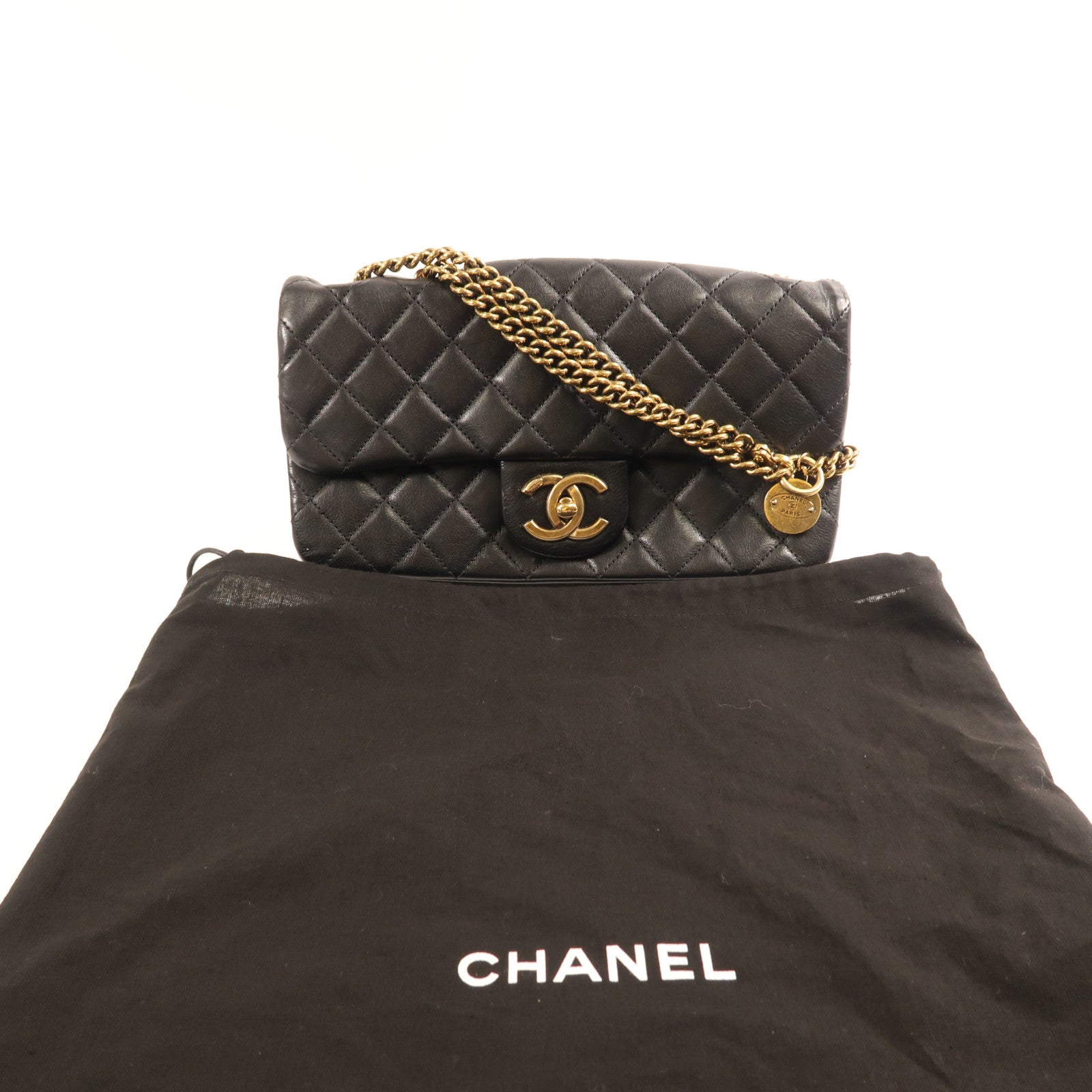 CHANEL 牛皮皮革Chain Shoulder金扣鏈帶肩背袋
