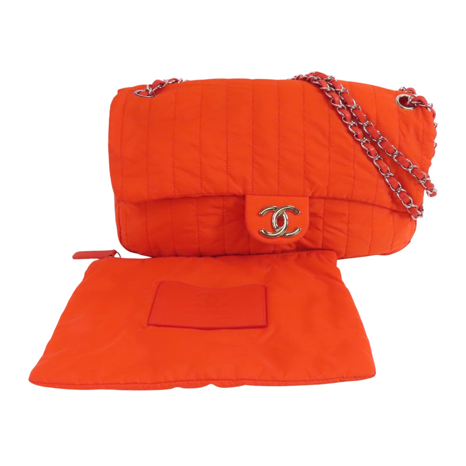 CHANEL 尼龍Chain Shoulder Bag銀扣鏈帶肩背袋