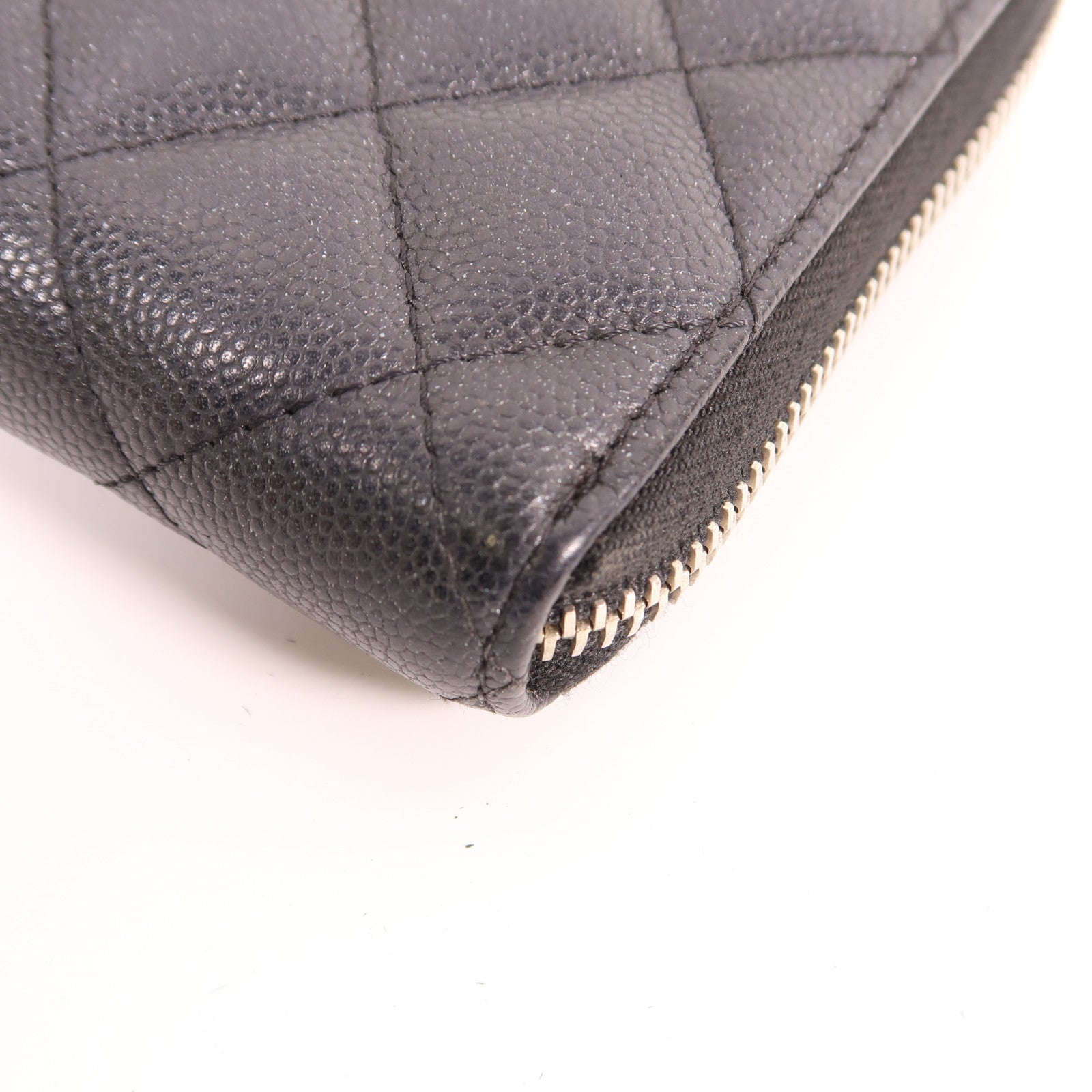 CHANEL 菱格Caviar皮革Zipper Long Wallet銀扣長錢包黑色