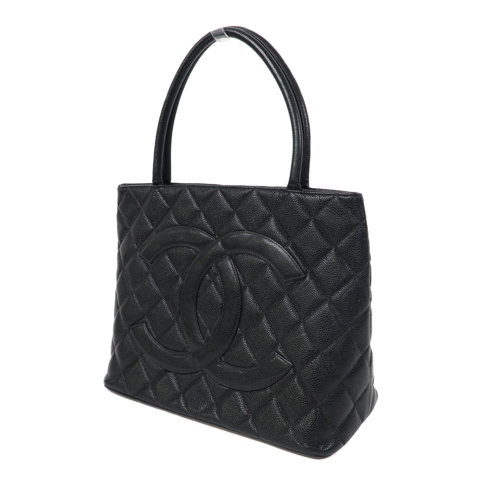CHANEL 菱格Caviar皮革Vintage Tote金扣肩背袋黑色