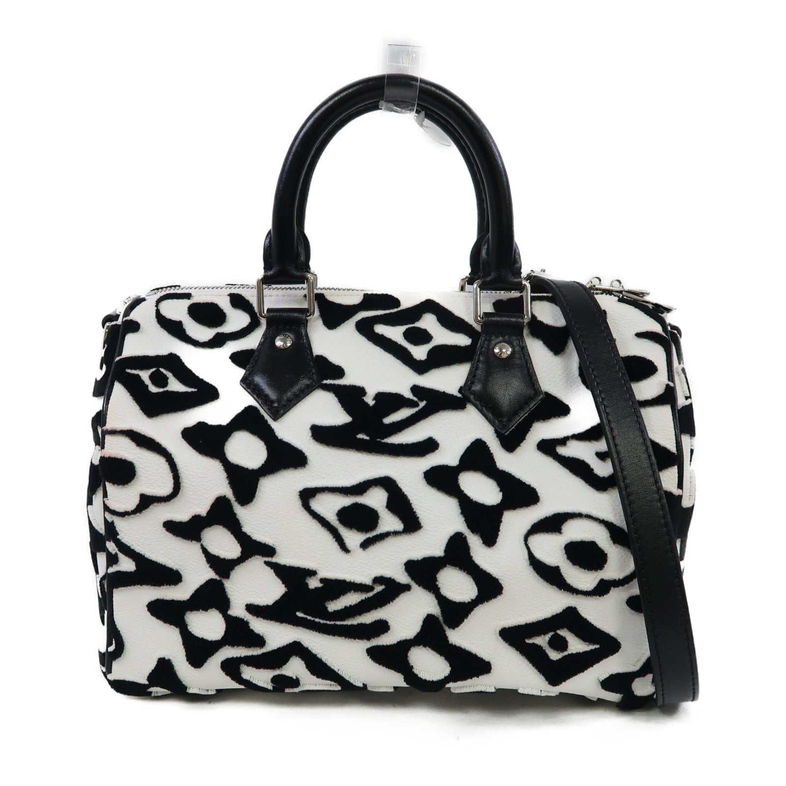LOUIS VUITTON 絨布/塗層帆布Urs Fischer Speedy 25銀扣手挽肩背兩用袋白色/黑色