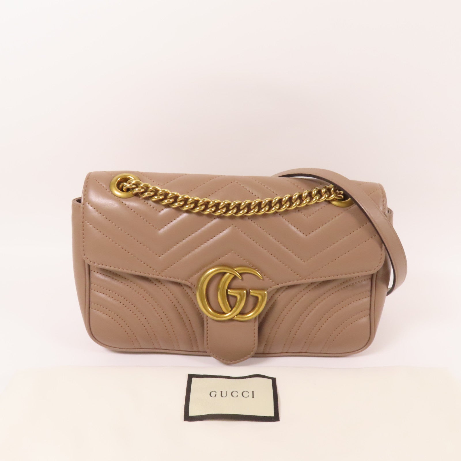 GUCCI 牛皮皮革GG Marmont金扣鏈帶肩背袋