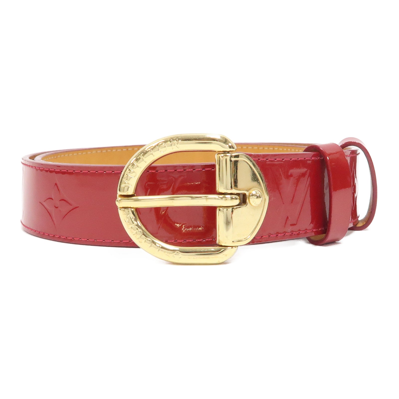 LOUIS VUITTON Vernis Belt金扣皮帶紅色