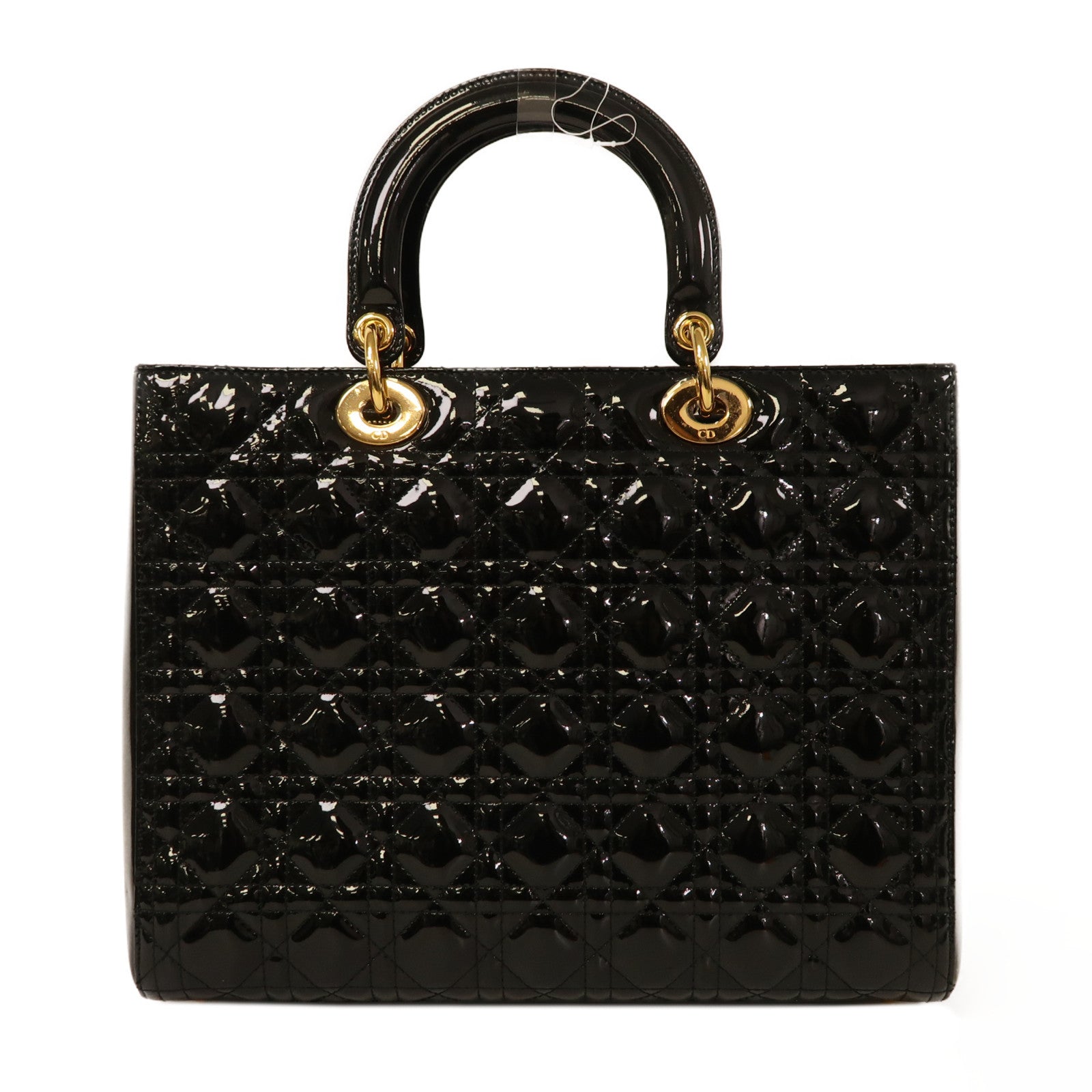 Dior 漆皮皮革Lady Dior Tote金扣手挽肩背兩用袋黑色