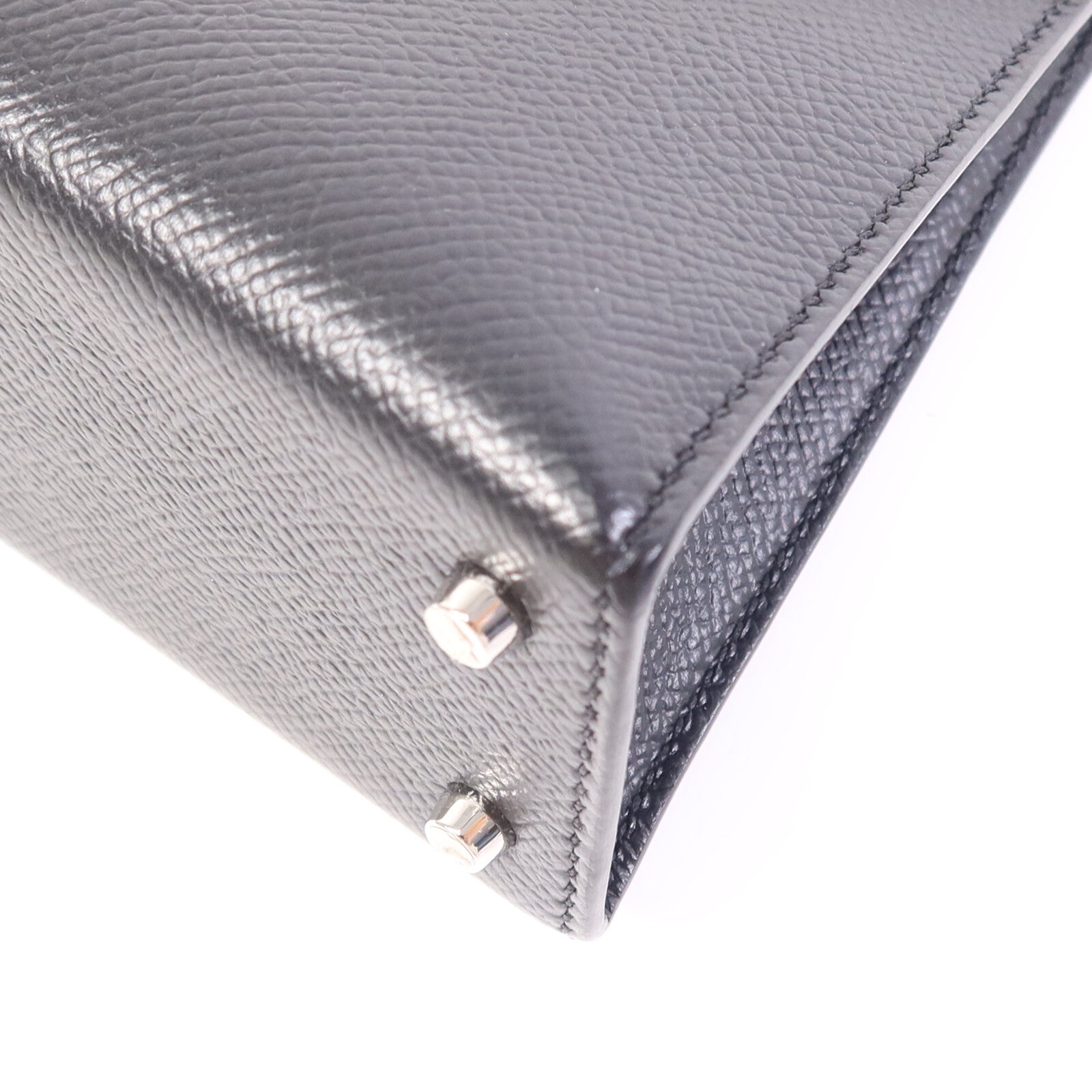 HERMES Epsom皮革Mini Kelly II銀扣手挽肩背兩用袋Noir