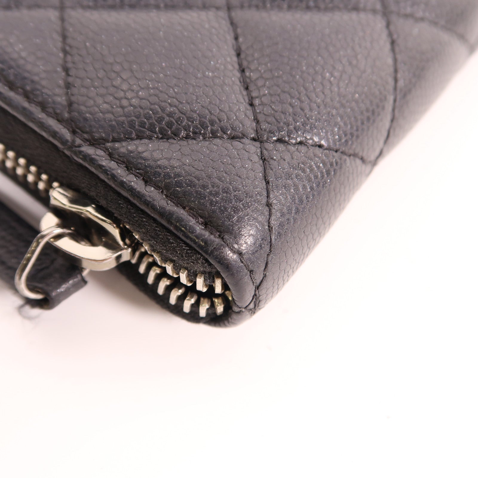 CHANEL 菱格Caviar皮革Zipper Long Wallet銀扣長錢包黑色