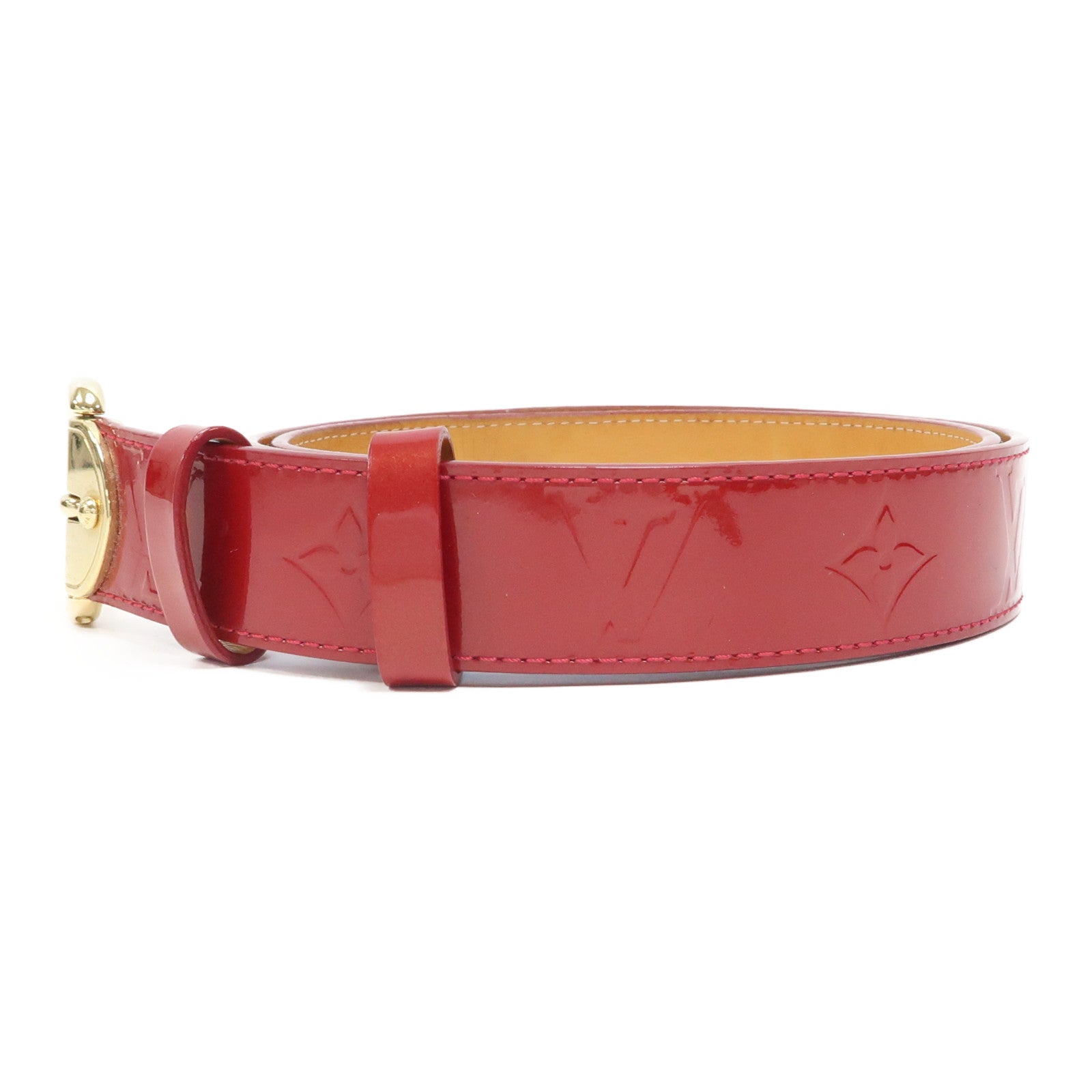 LOUIS VUITTON Vernis Belt金扣皮帶紅色
