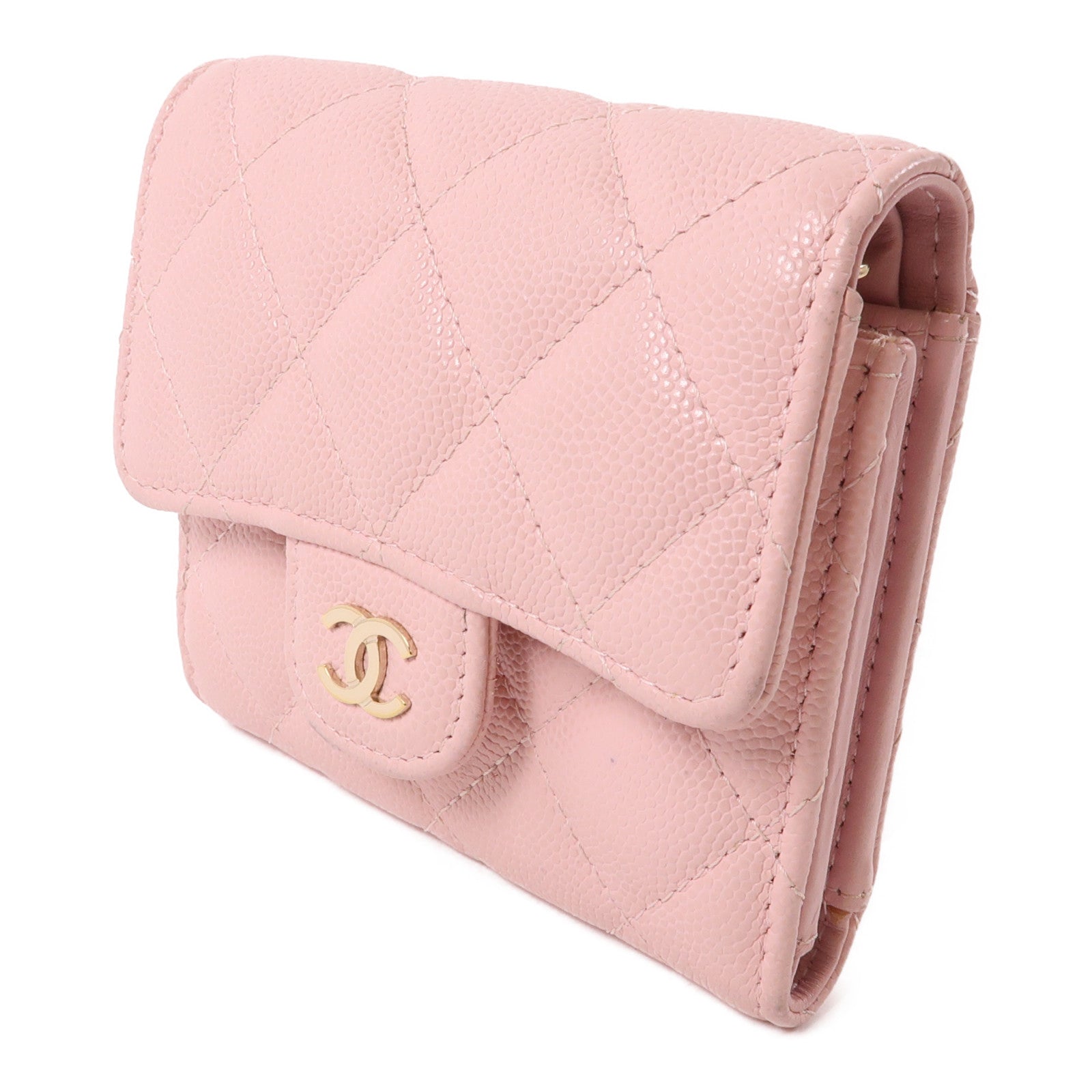 CHANEL 牛皮皮革Wallet金扣錢包粉紅色