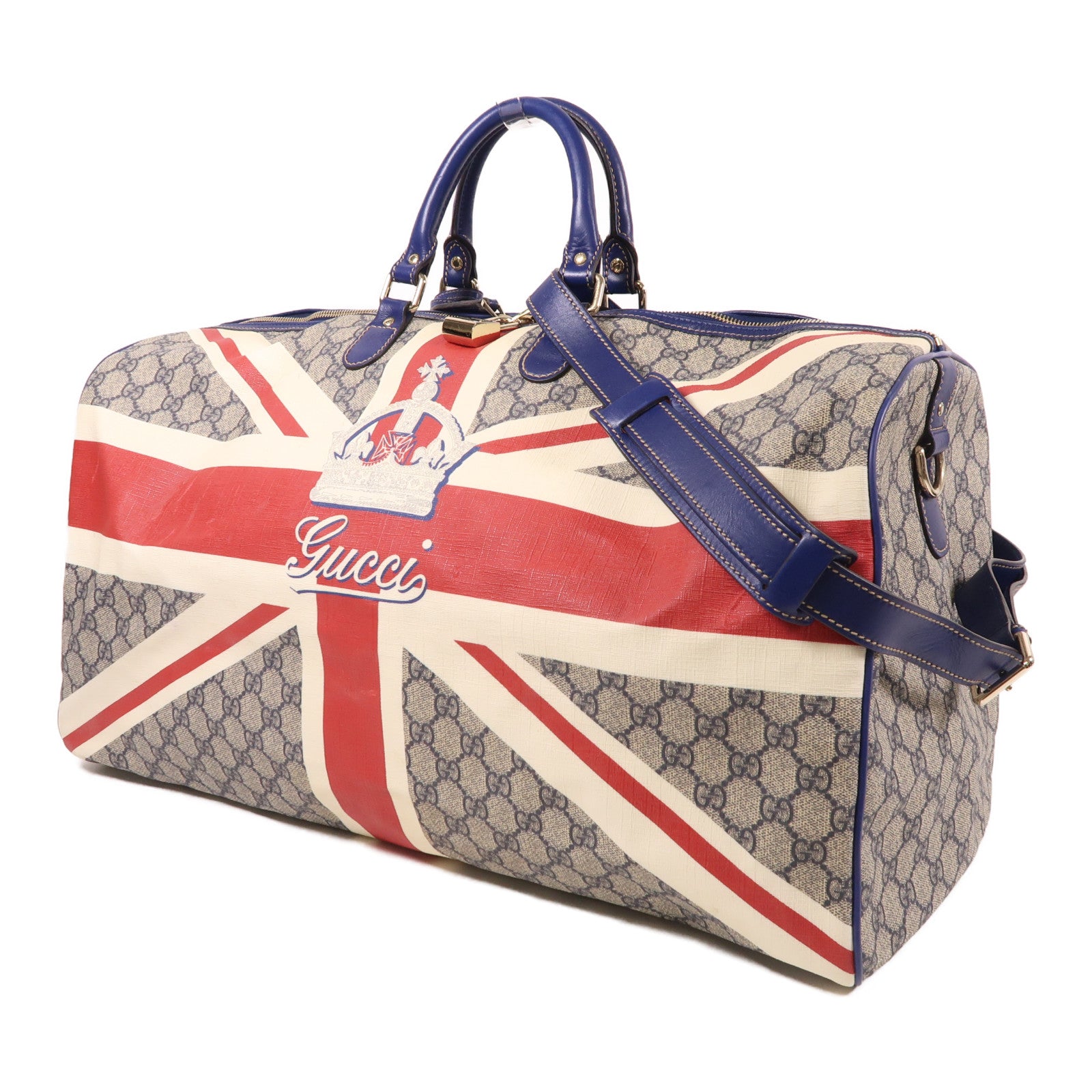 GUCCI 塗層帆布Union Jack Sloane Bag銀扣波士頓包