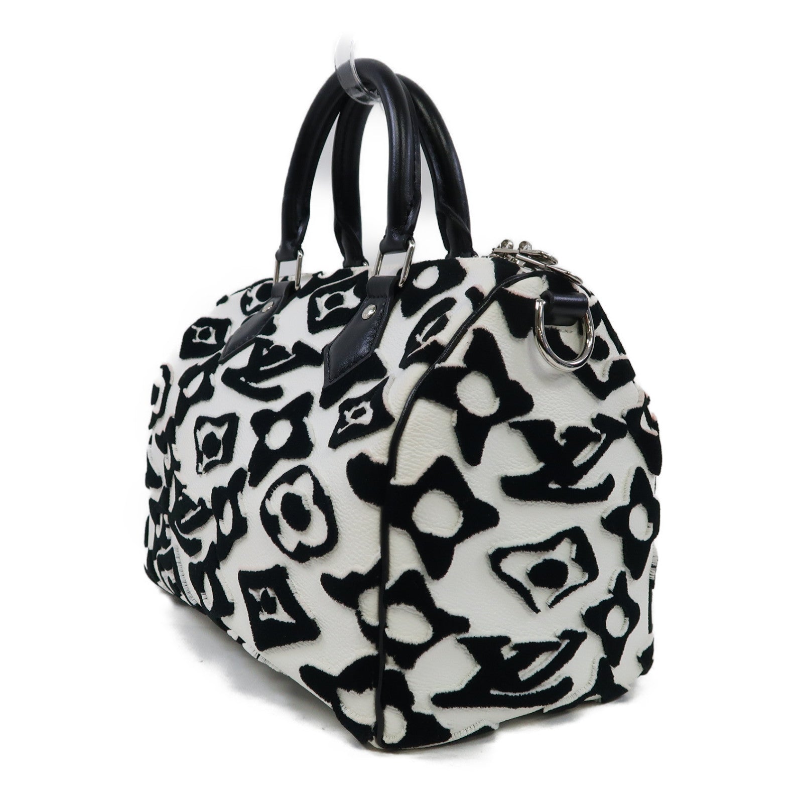 LOUIS VUITTON 絨布/塗層帆布Urs Fischer Speedy 25銀扣手挽肩背兩用袋白色/黑色